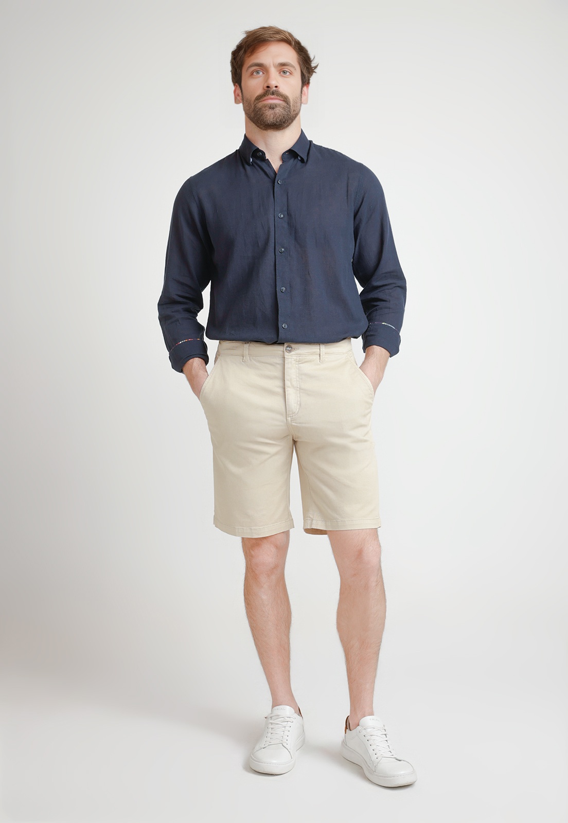 BERMUDA HOMBRE ALGODON LISO SLIM VALERIO BEIGE - 4