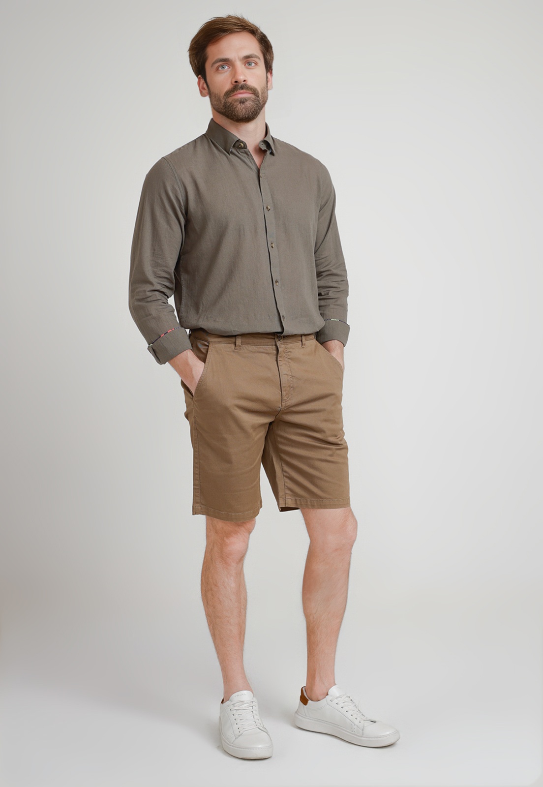 BERMUDA HOMBRE ALGODON LISO SLIM VALERIO KHAKI - 4