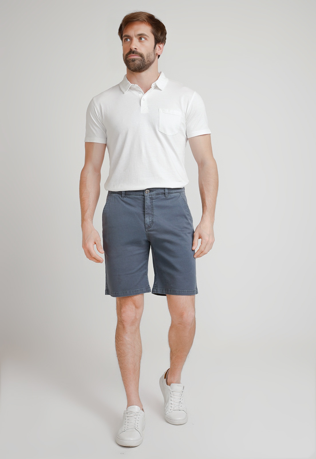 BERMUDA HOMBRE ALGODON LISO SLIM VALERIO AZULINO - 4