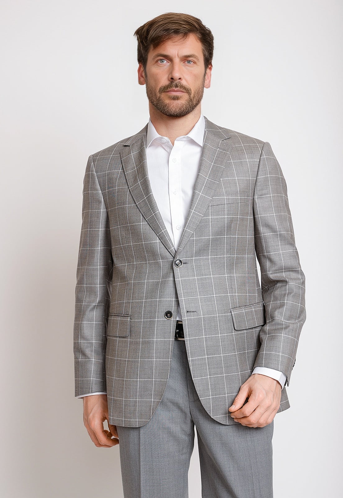 CHAQUETA FORMAL HOMBRE LANA S100'S CUADROS REGULAR CLASSIC GRIS - 1