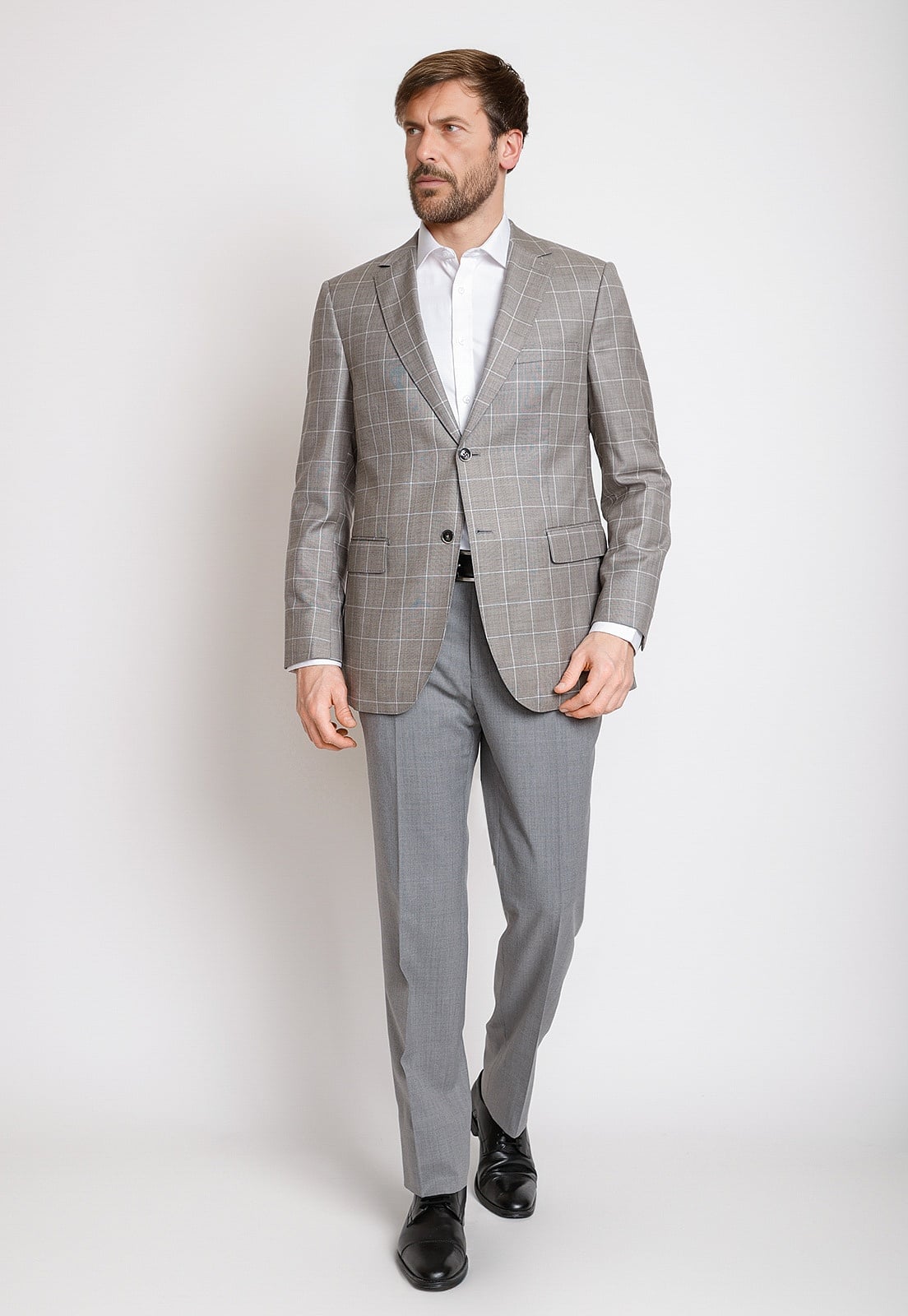 CHAQUETA FORMAL HOMBRE LANA S100'S CUADROS REGULAR CLASSIC GRIS - 4