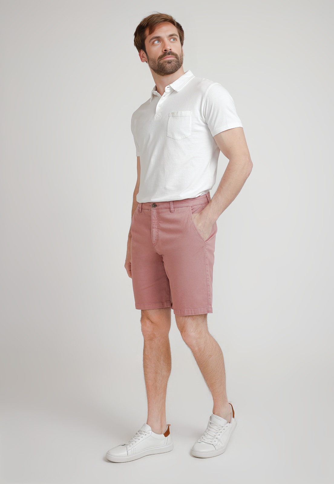 BERMUDA HOMBRE ALGODON LISO SLIM VALERIO CORAL - 4