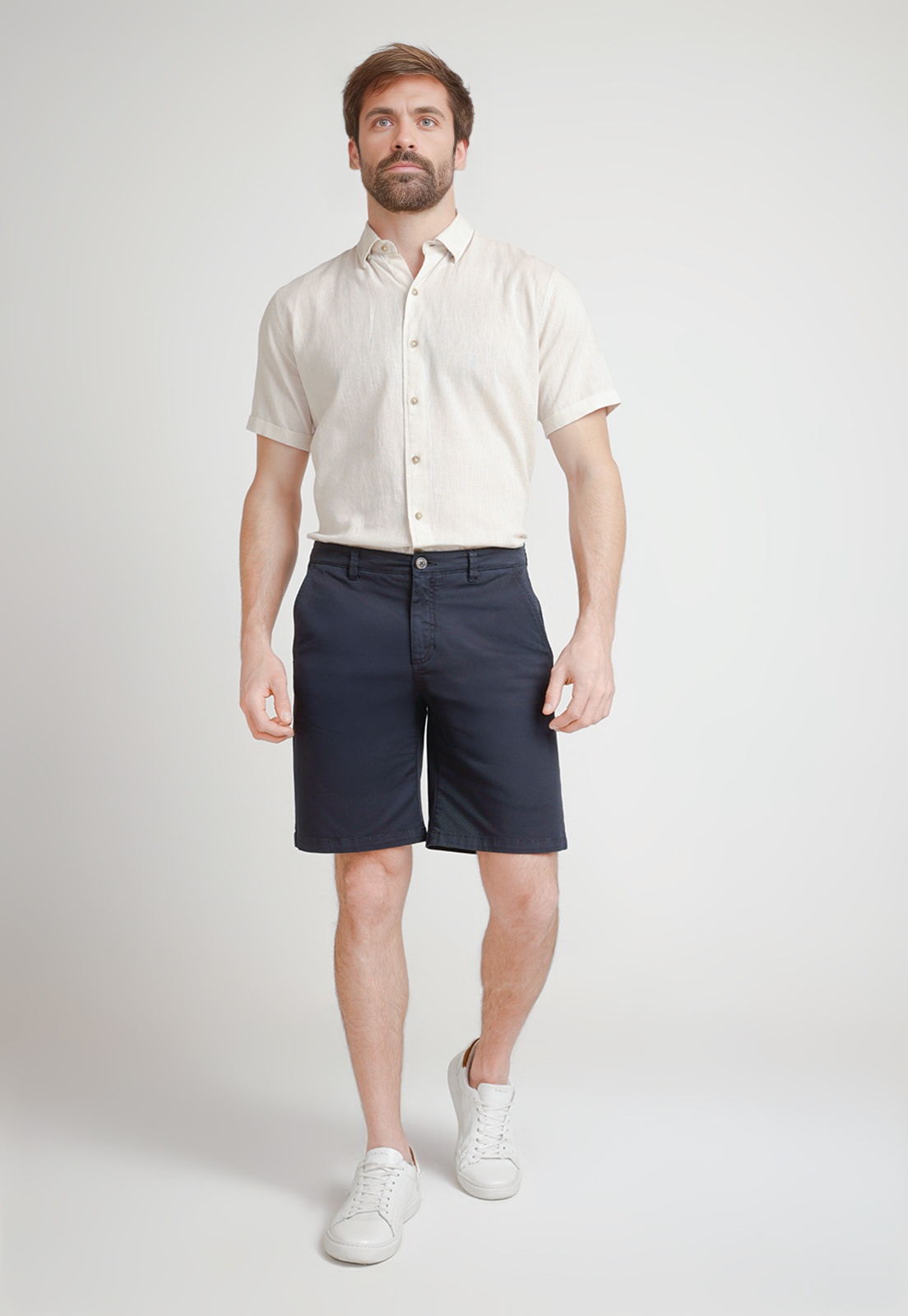 BERMUDA HOMBRE ALGODON LISO SLIM VALERIO AZUL MARINO - 4