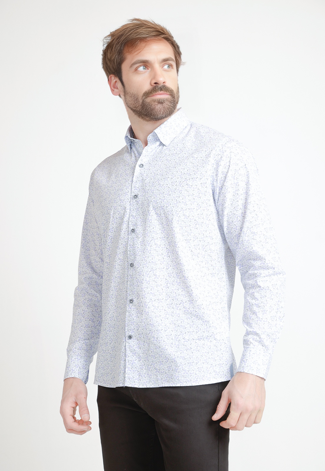 CAMISA ALGODÓN HOMBRE TRIAL BLANCO/CELESTE ESTAMPADA SLIM BAYMAX - 1