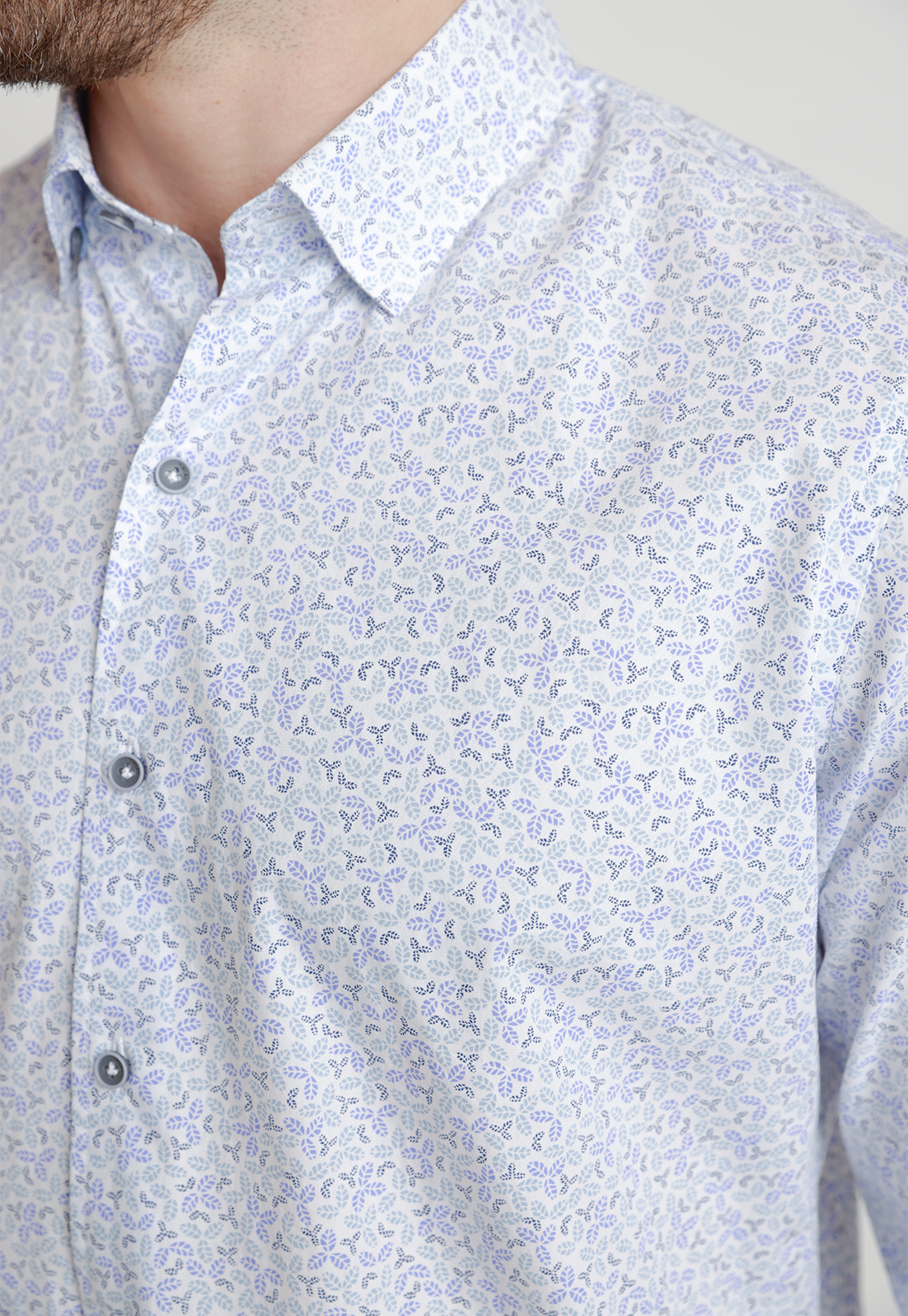 CAMISA ALGODÓN HOMBRE TRIAL BLANCO/CELESTE ESTAMPADA SLIM BAYMAX - 3