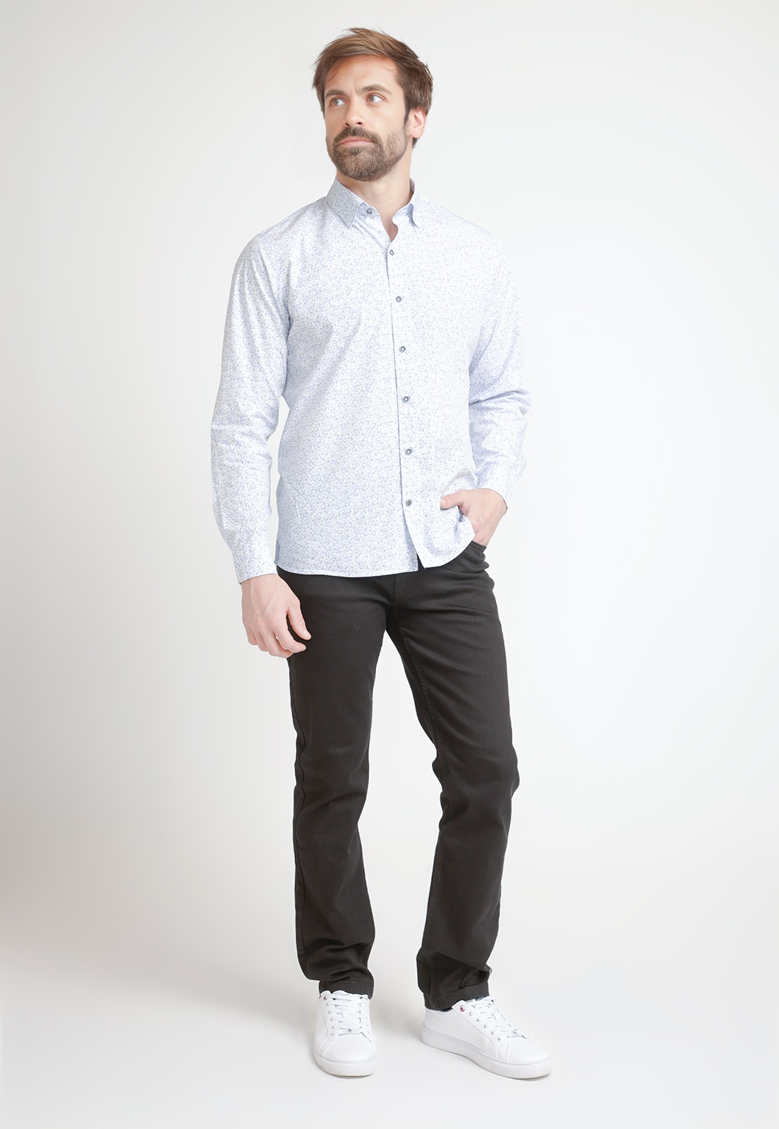 CAMISA ALGODÓN HOMBRE TRIAL BLANCO/CELESTE ESTAMPADA SLIM BAYMAX - 4