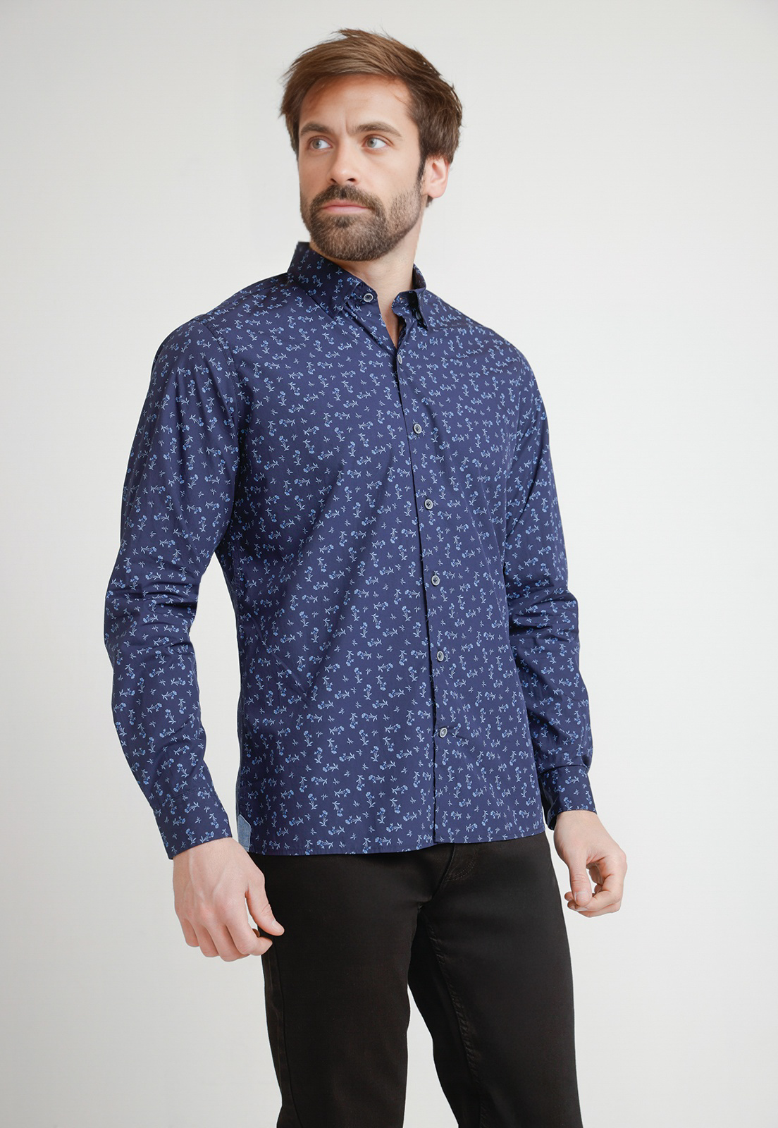 CAMISA ALGODÓN HOMBRE TRIAL AZUL MARINO ESTAMPADA SLIM BAYMAX - 1