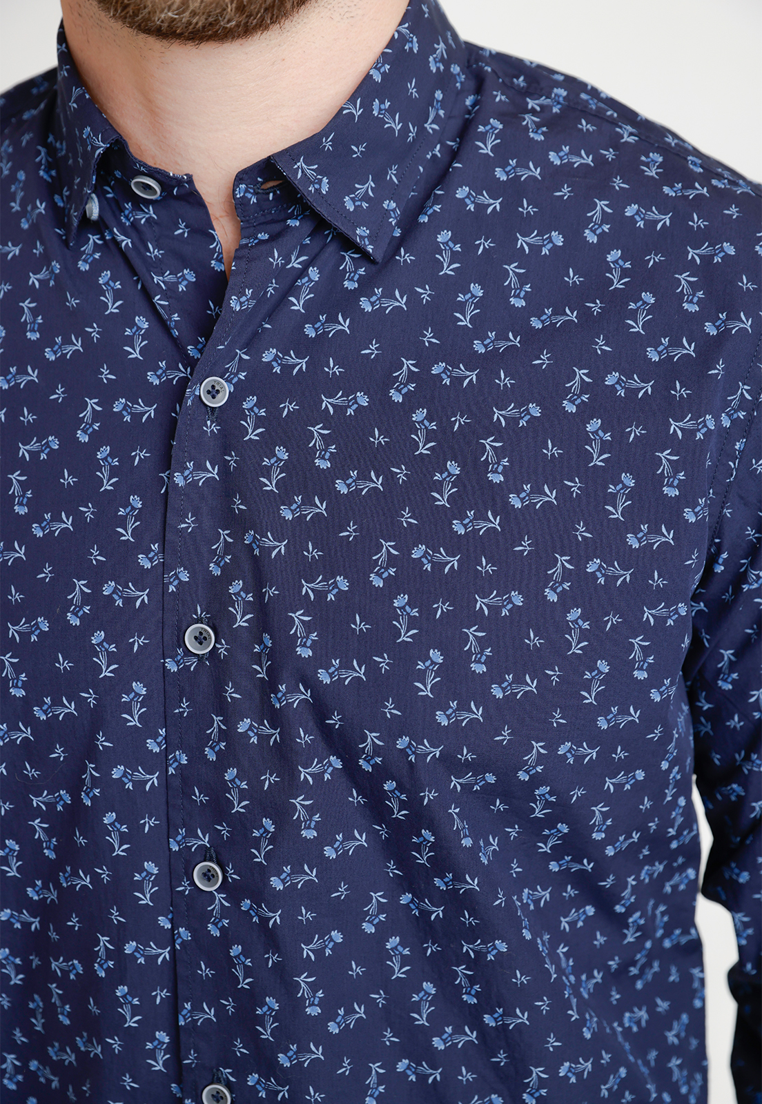 CAMISA ALGODÓN HOMBRE TRIAL AZUL MARINO ESTAMPADA SLIM BAYMAX - 3