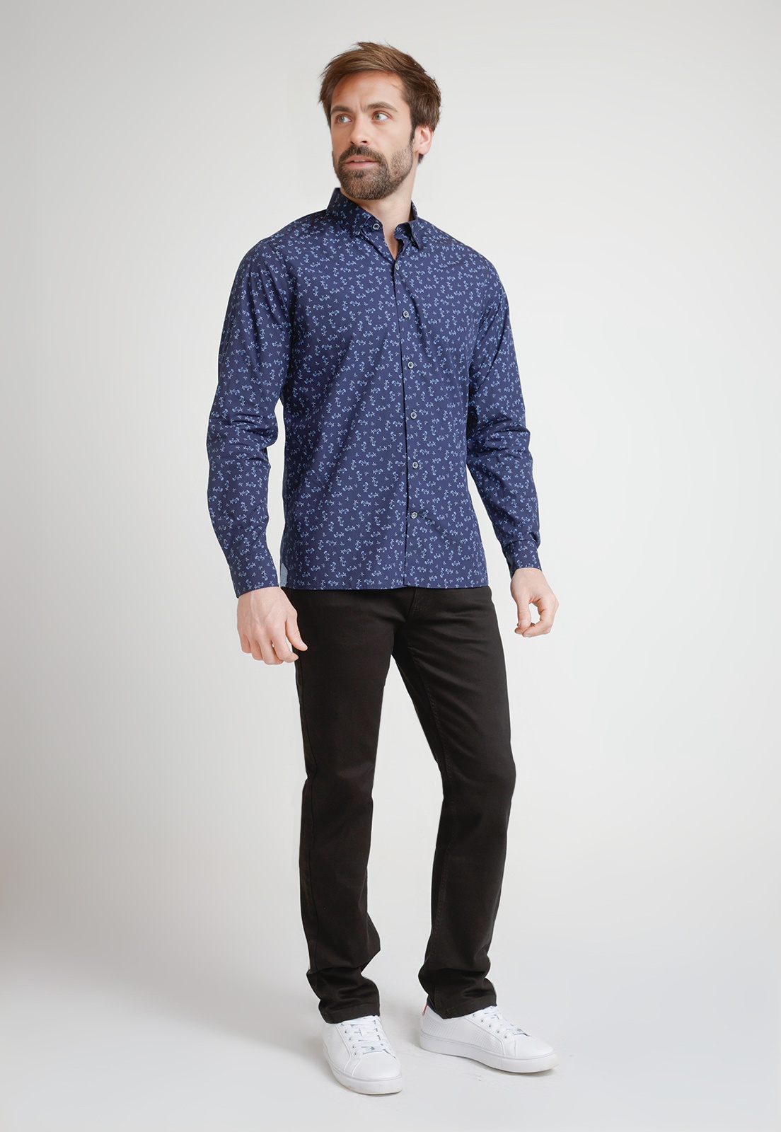 CAMISA ALGODÓN HOMBRE TRIAL AZUL MARINO ESTAMPADA SLIM BAYMAX - 4