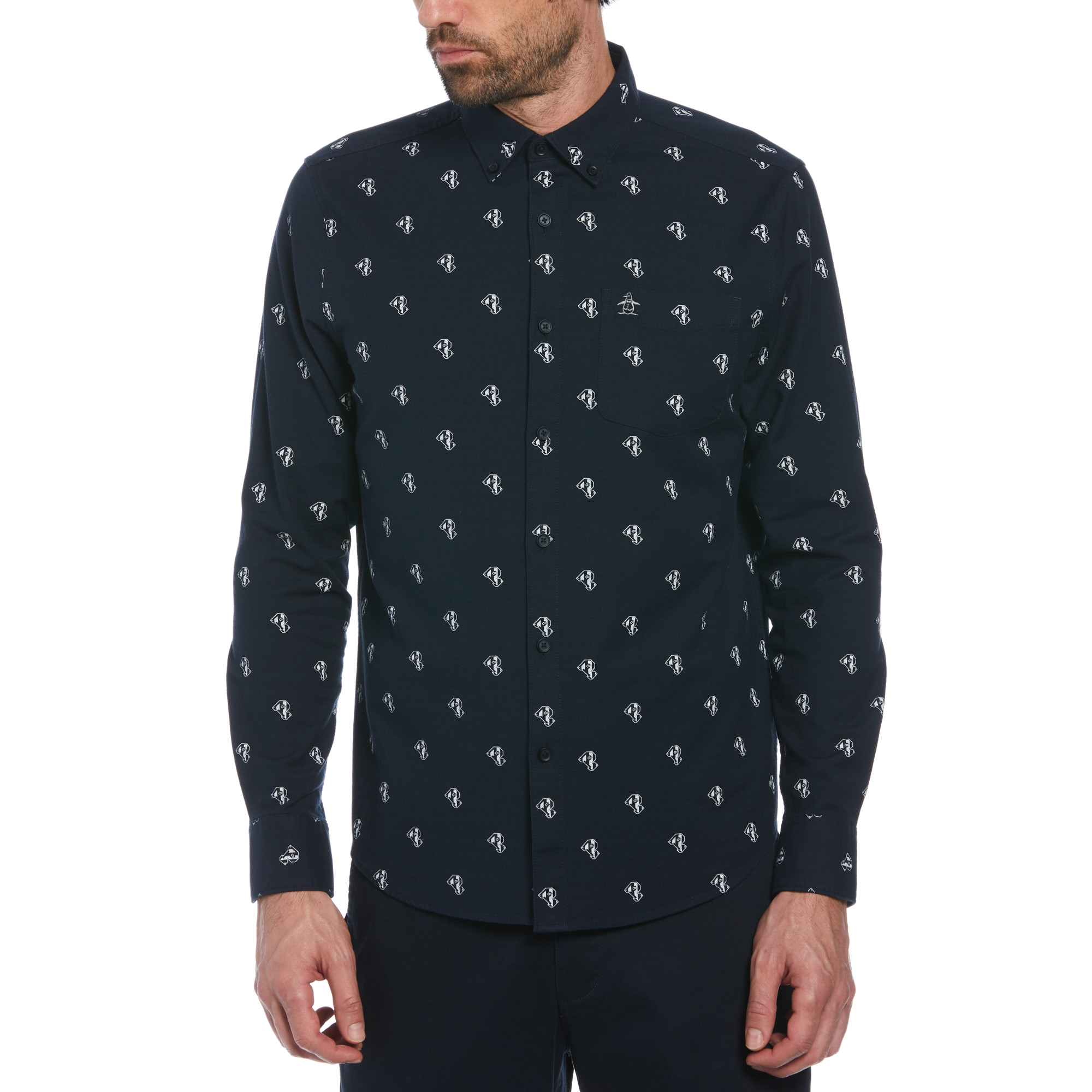 CAMISA ALGODÓN HOMBRE ORIGINAL PENGUIN AZUL MARINO ESTAMPADO NAVY - 1