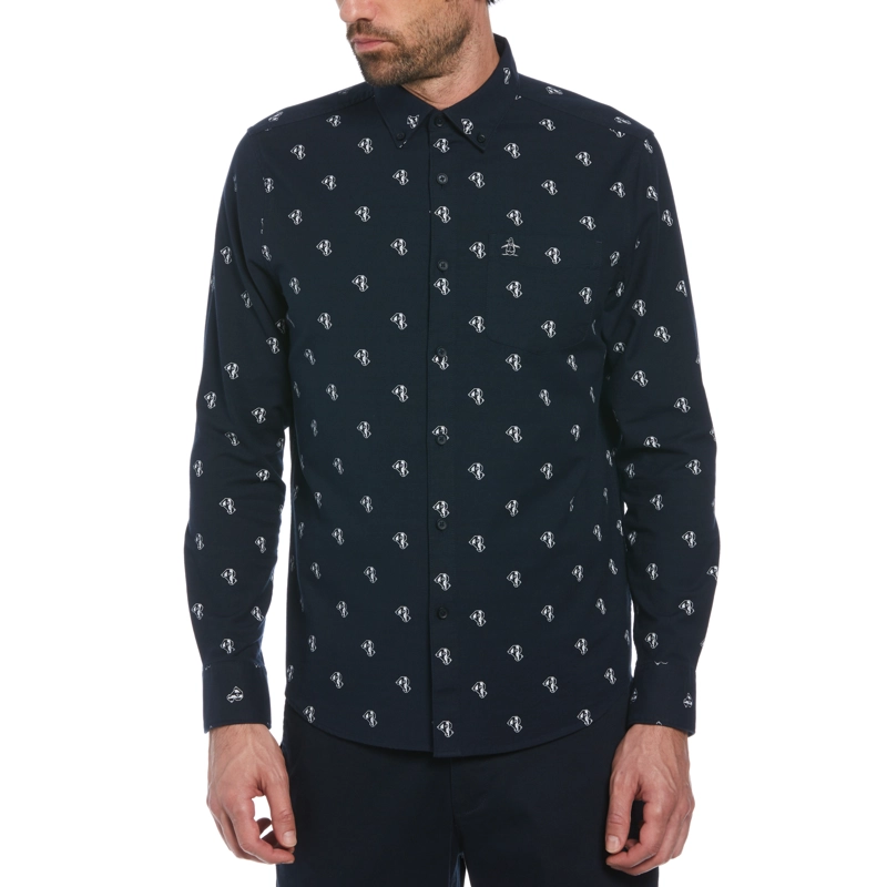 CAMISA ALGODÓN HOMBRE ORIGINAL PENGUIN AZUL MARINO ESTAMPADO NAVY - 1