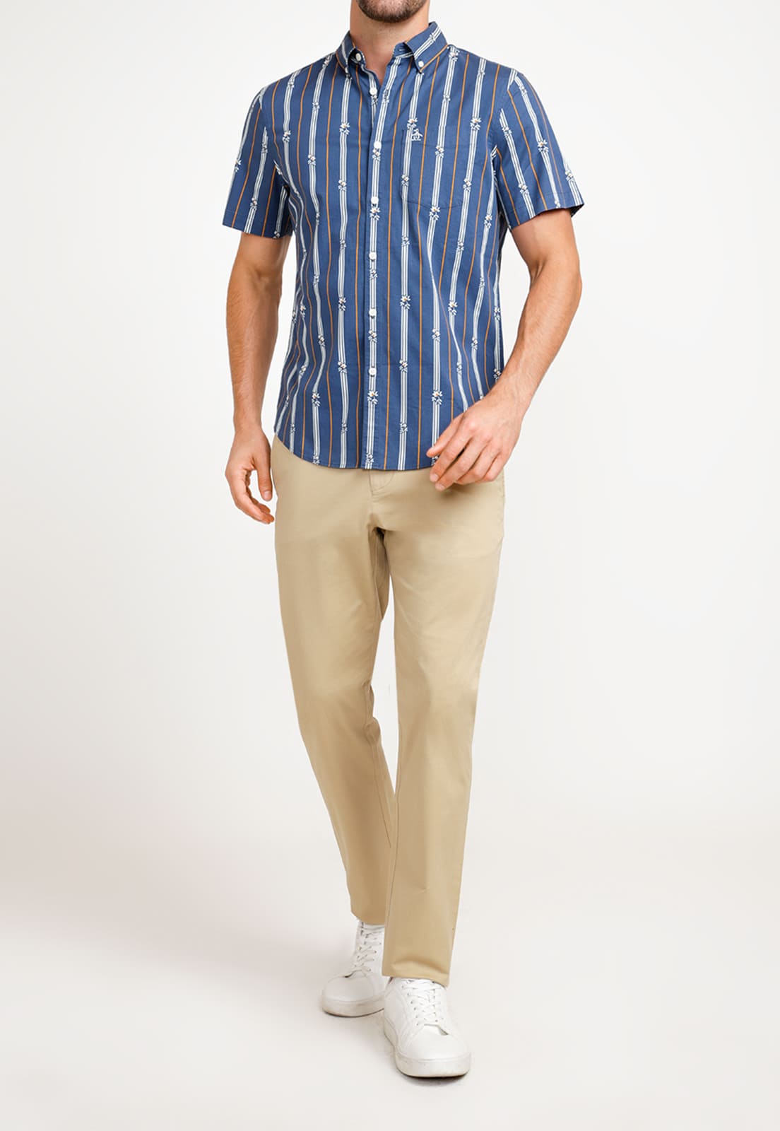 CAMISA ALGODÓN HOMBRE ORIGINAL PENGUIN AZUL ESTAMPADO - 4