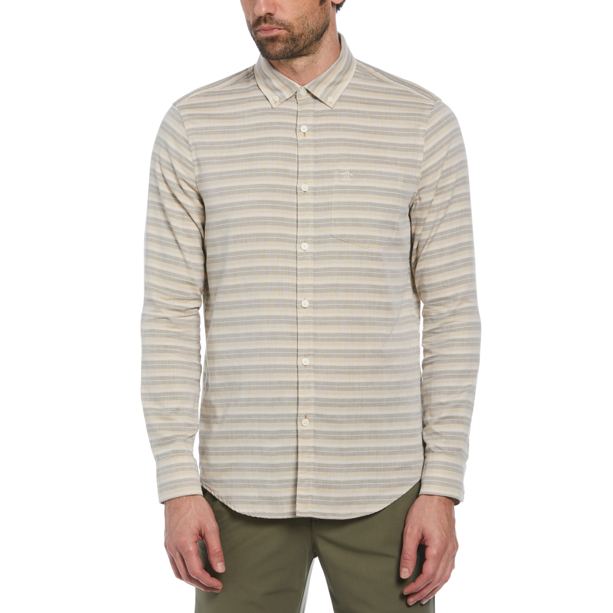 CAMISA ALGODÓN HOMBRE ORIGINAL PENGUIN CAQUI RAYAS - 1