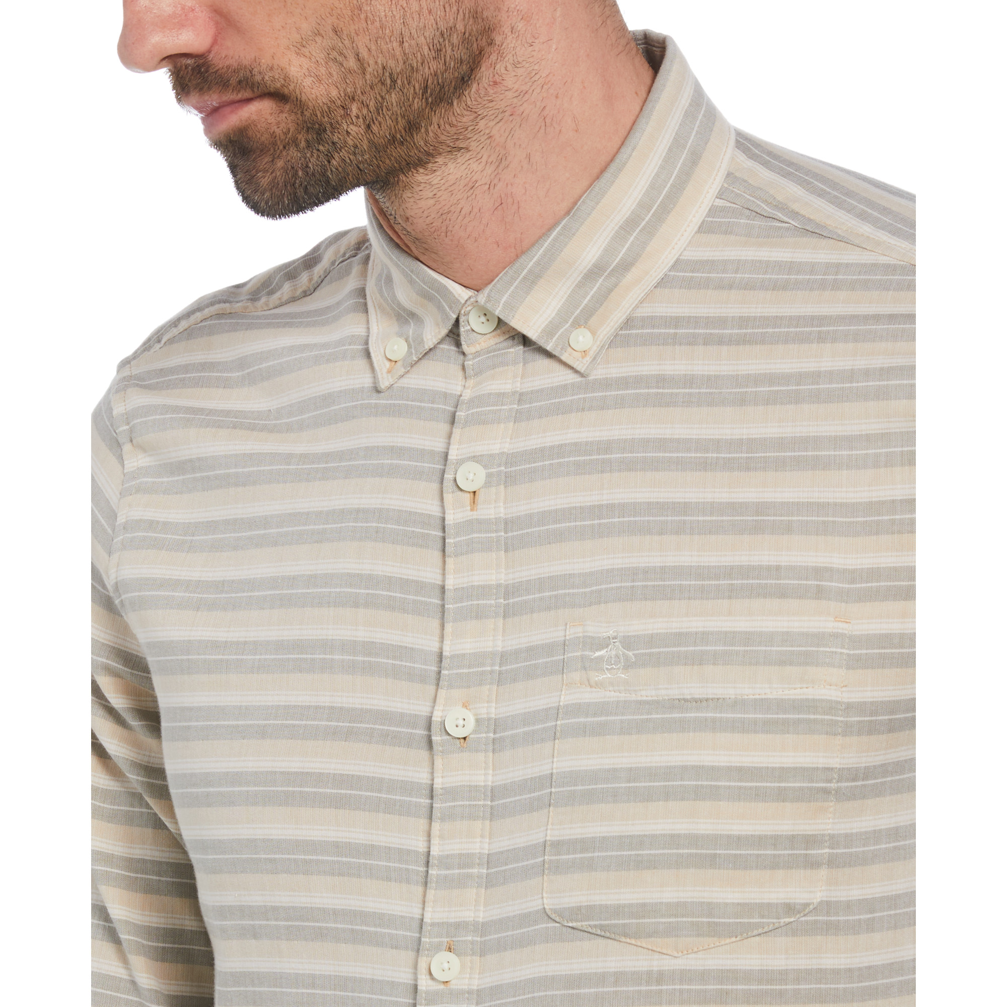 CAMISA ALGODÓN HOMBRE ORIGINAL PENGUIN CAQUI RAYAS - 3