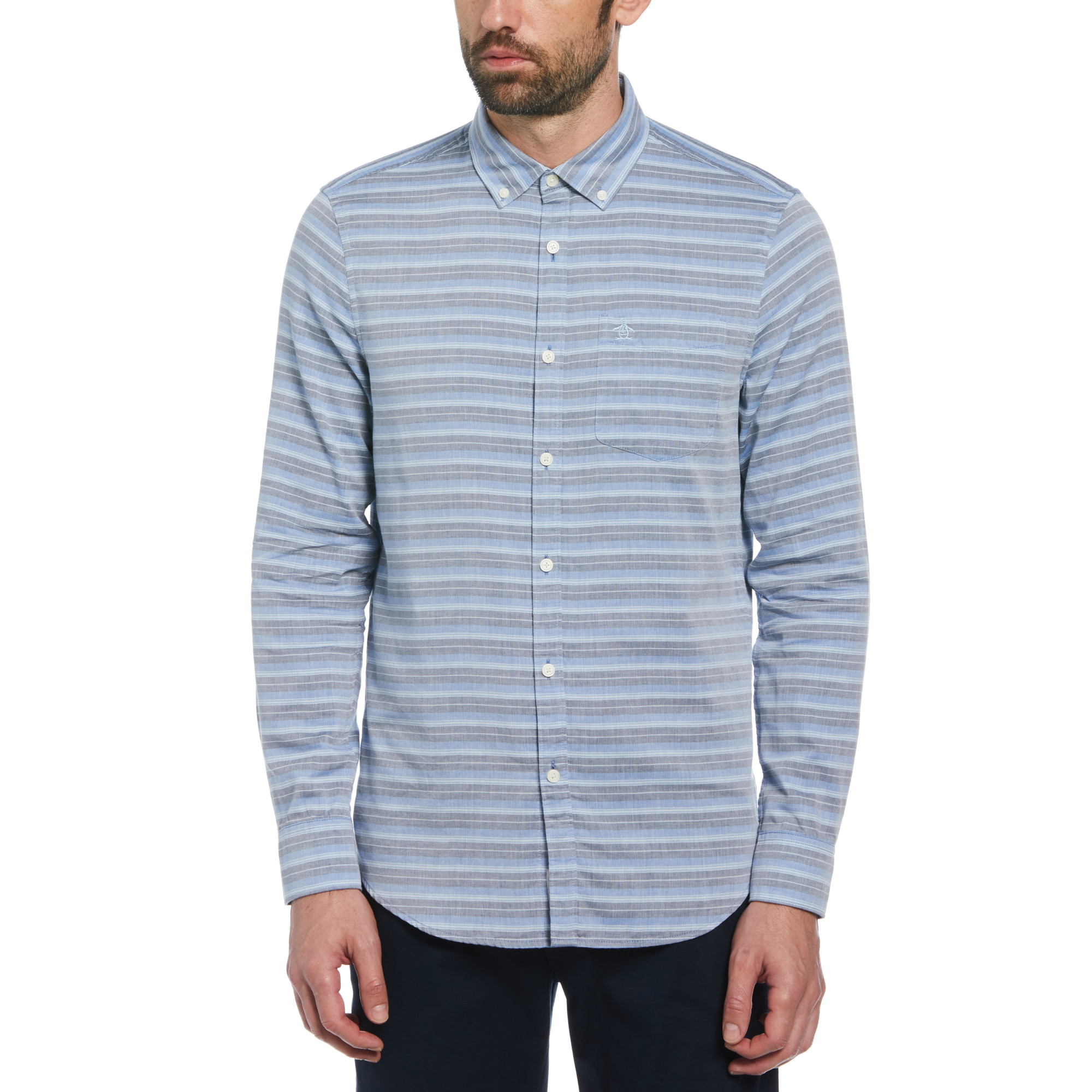 CAMISA ALGODÓN HOMBRE ORIGINAL PENGUIN AZUL RAYAS - 1