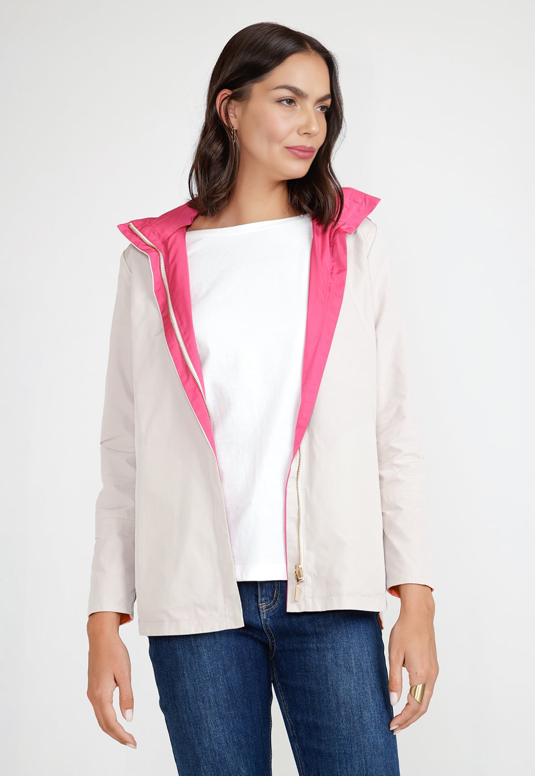CHAQUETA MUJER REVERSIBLE EVA CREMA/FUCSIA - 1