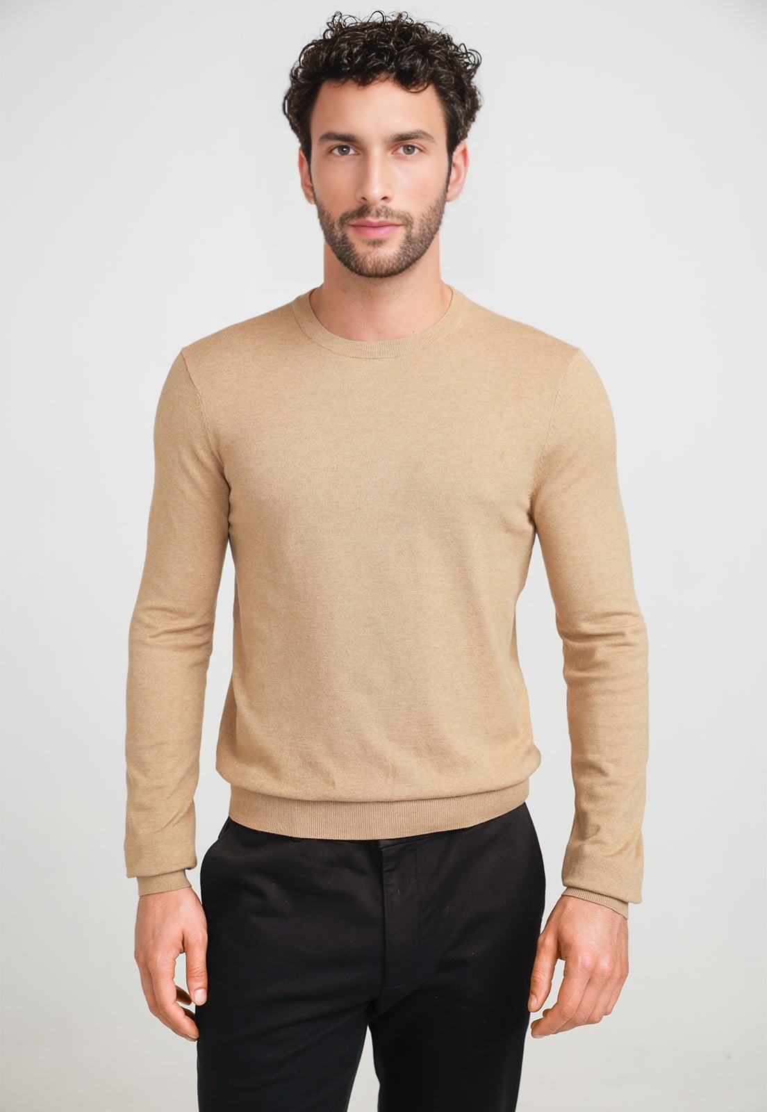 SWEATER HOMBRE CUELLO REDONDO CAMEL - 1