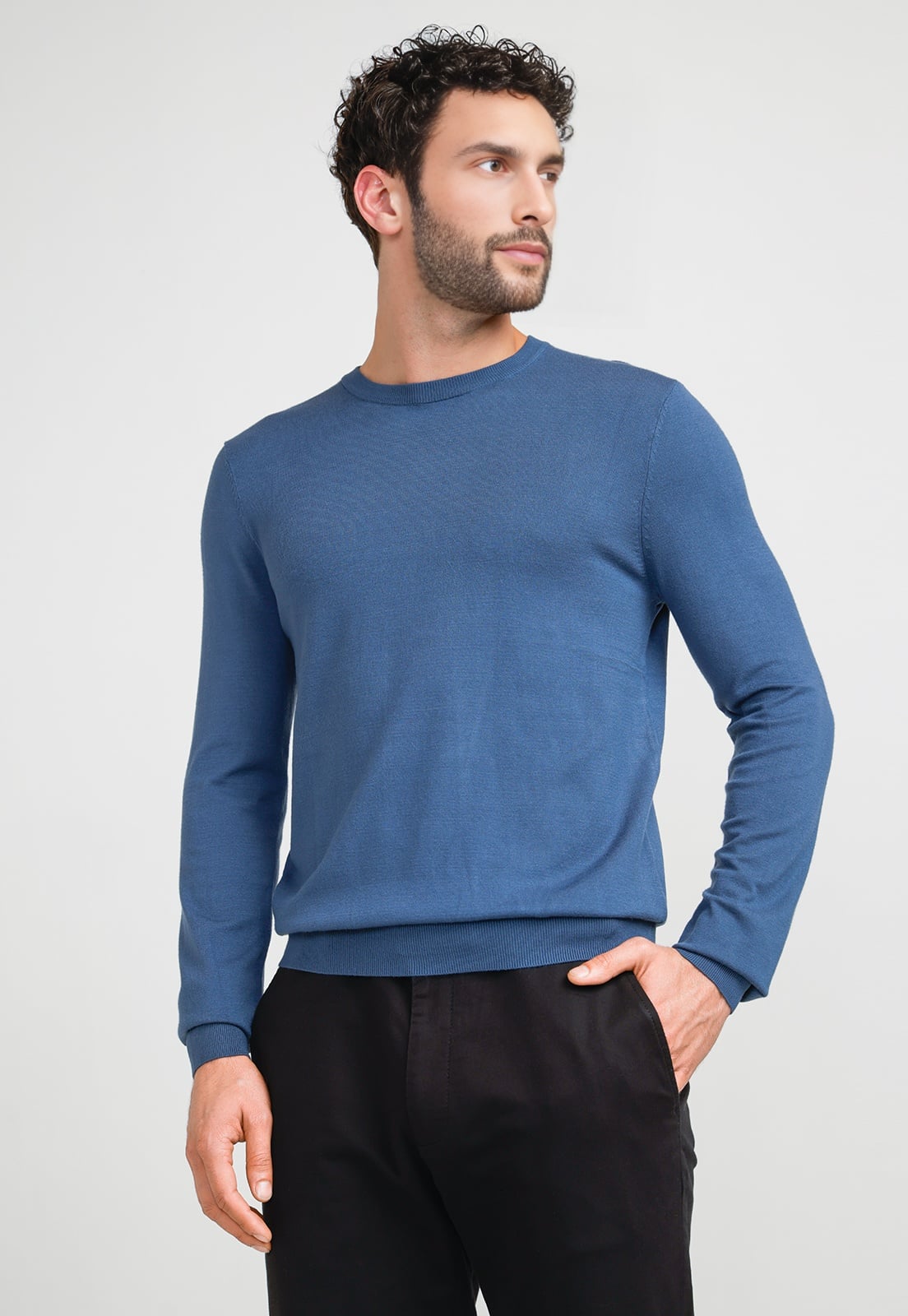 SWEATER HOMBRE CUELLO REDONDO AZUL PIEDRA - 1