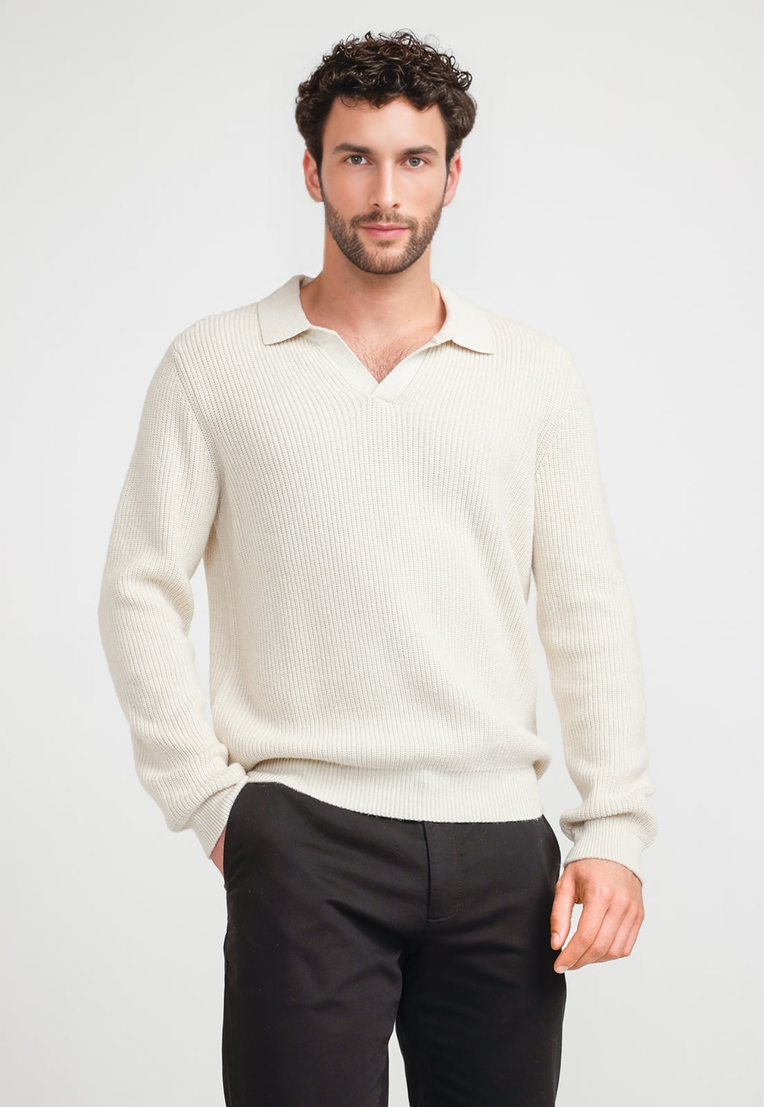 SWEATER HOMBRE CUELLO POLO AVENA - 1