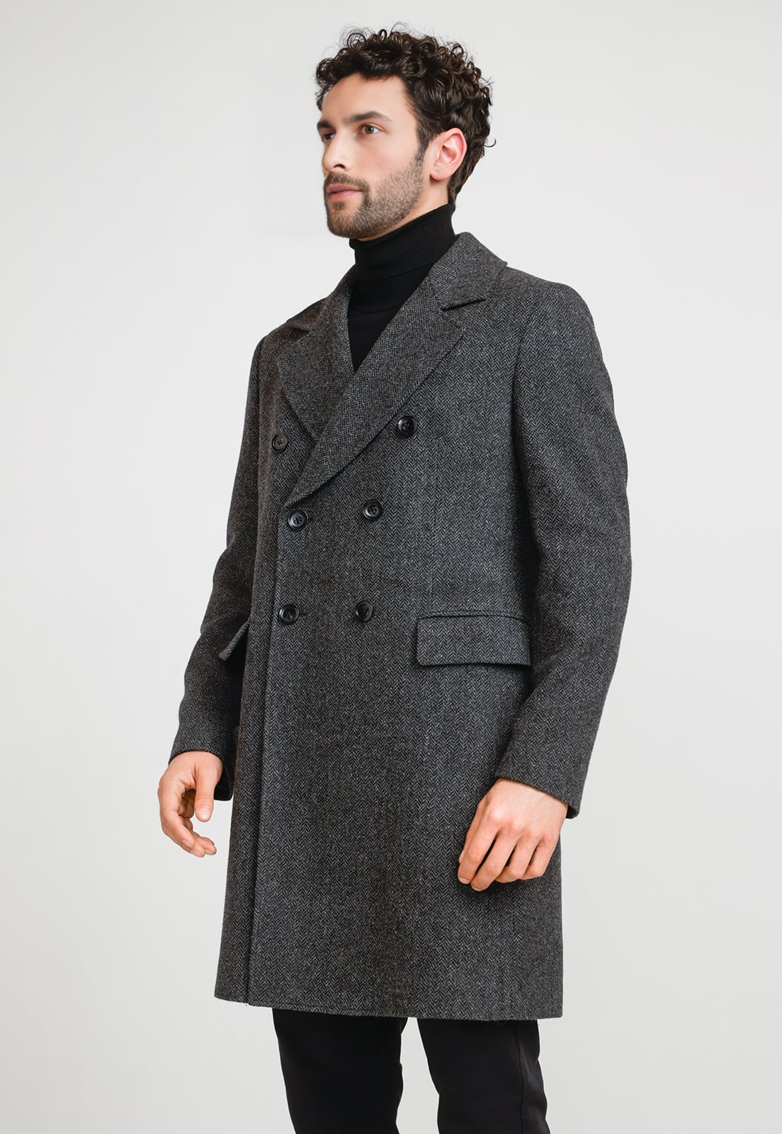 ABRIGO HOMBRE LANA ESPIGA NEGRO - 1