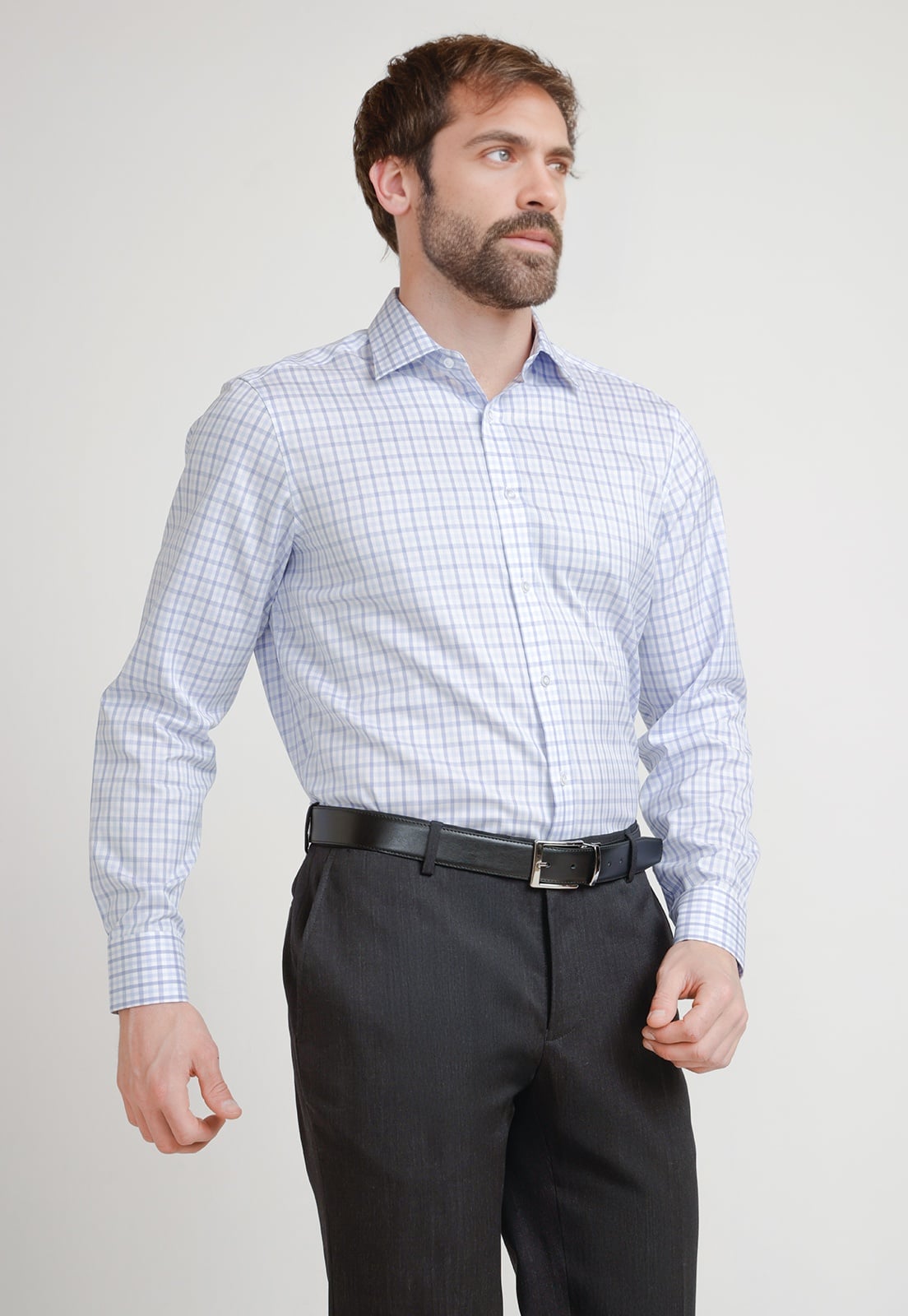 CAMISA HOMBRE FORMAL TRAVEL BLANCO/CELESTE - 1