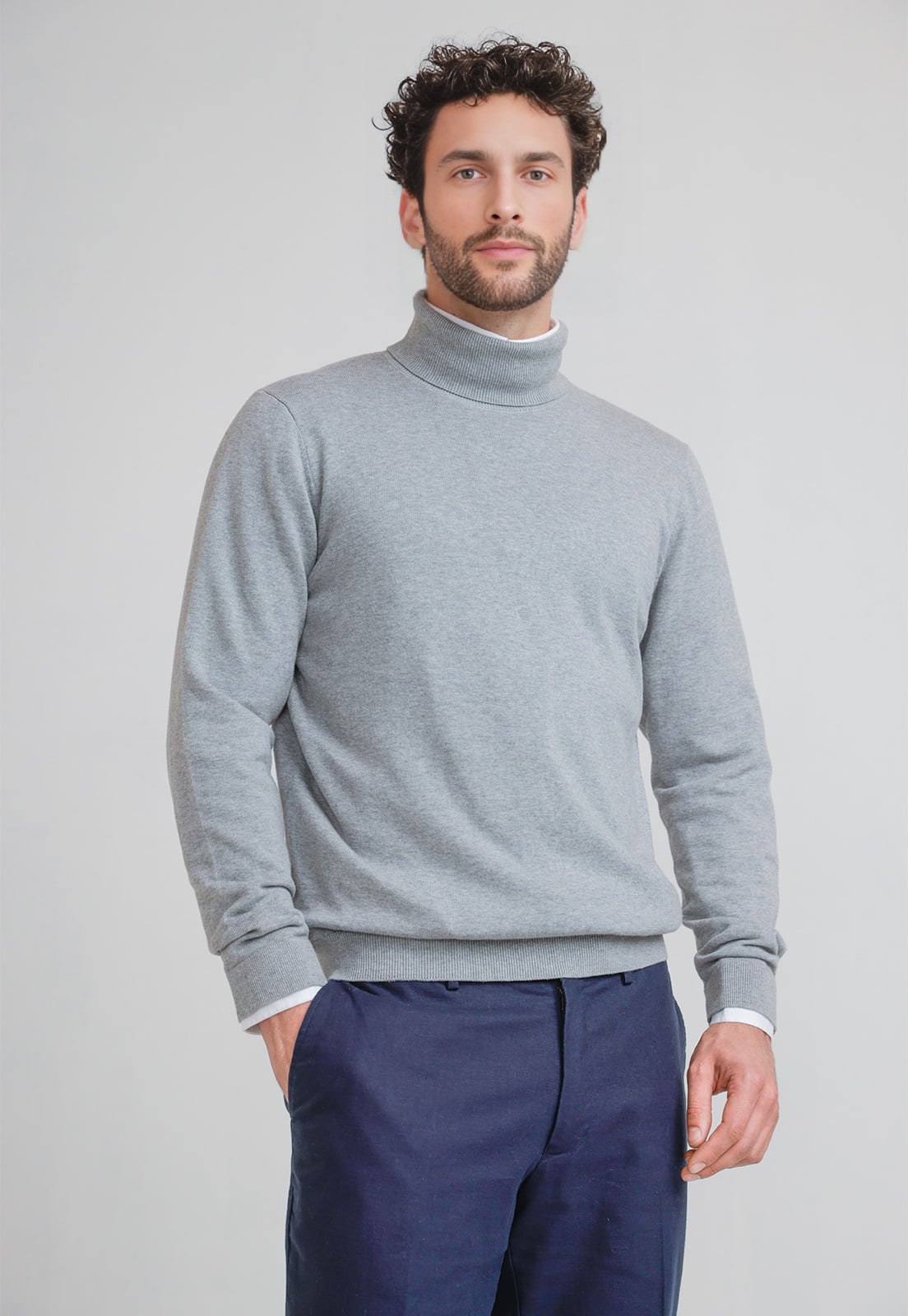 SWEATER HOMBRE CUELLO ALTO PHASTOS GRIS MELANGE - 1