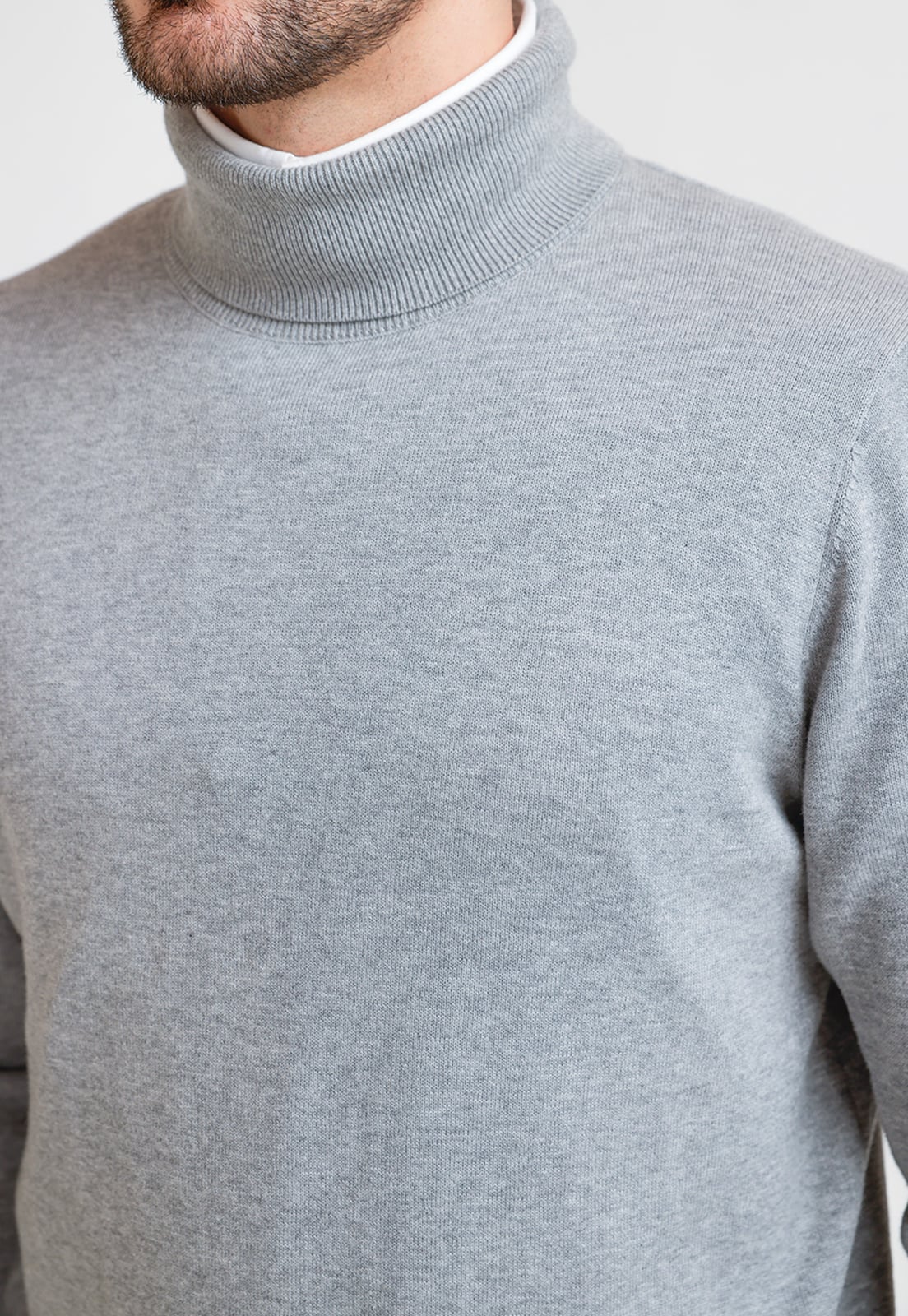 SWEATER HOMBRE CUELLO ALTO PHASTOS GRIS MELANGE - 3