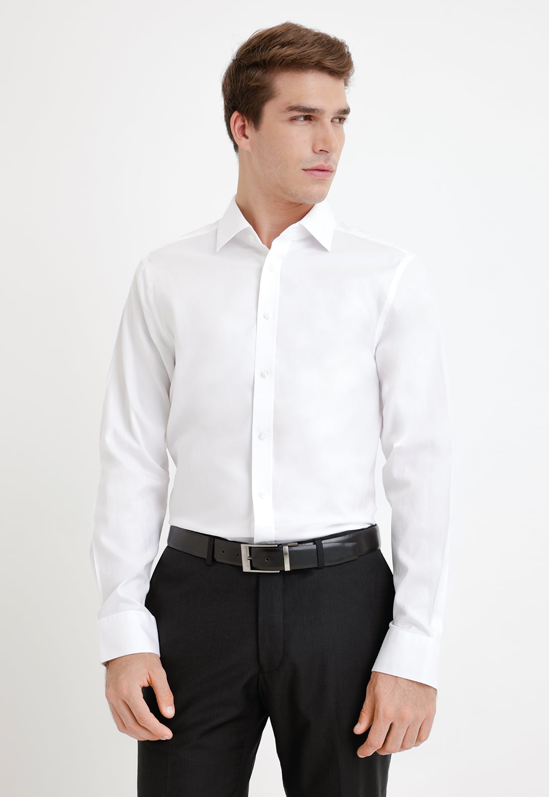 CAMISA FORMAL HOMBRE NON IRON ALGODON LISO BLANCO - 1