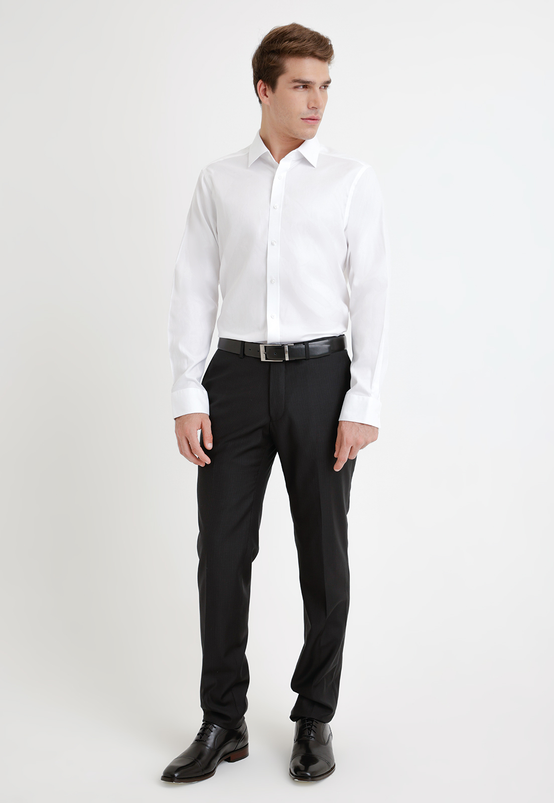 CAMISA FORMAL HOMBRE NON IRON ALGODON LISO BLANCO - 4