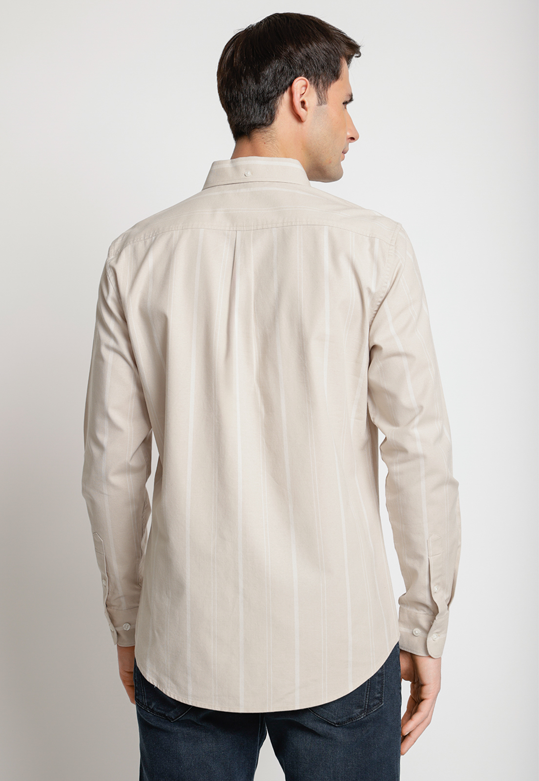 CAMISA HOMBRE MANGA LARGA OXFORD LISTADA BEIGE - 2