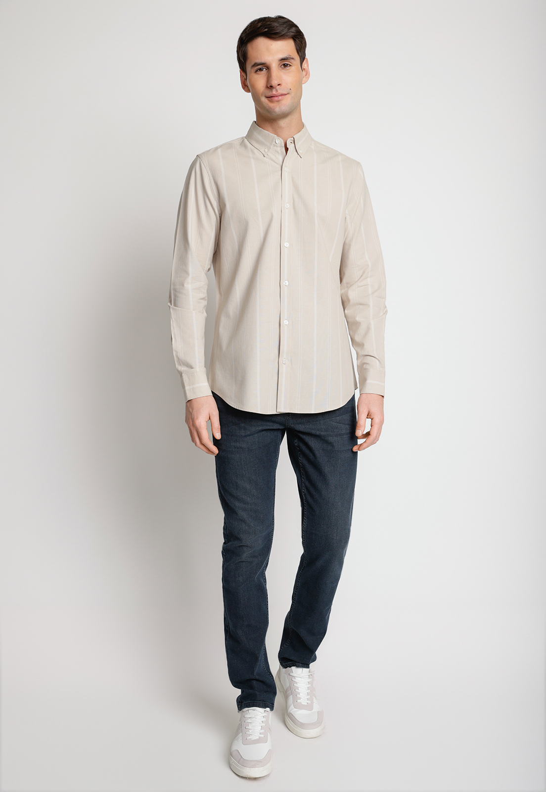 CAMISA HOMBRE MANGA LARGA OXFORD LISTADA BEIGE - 4