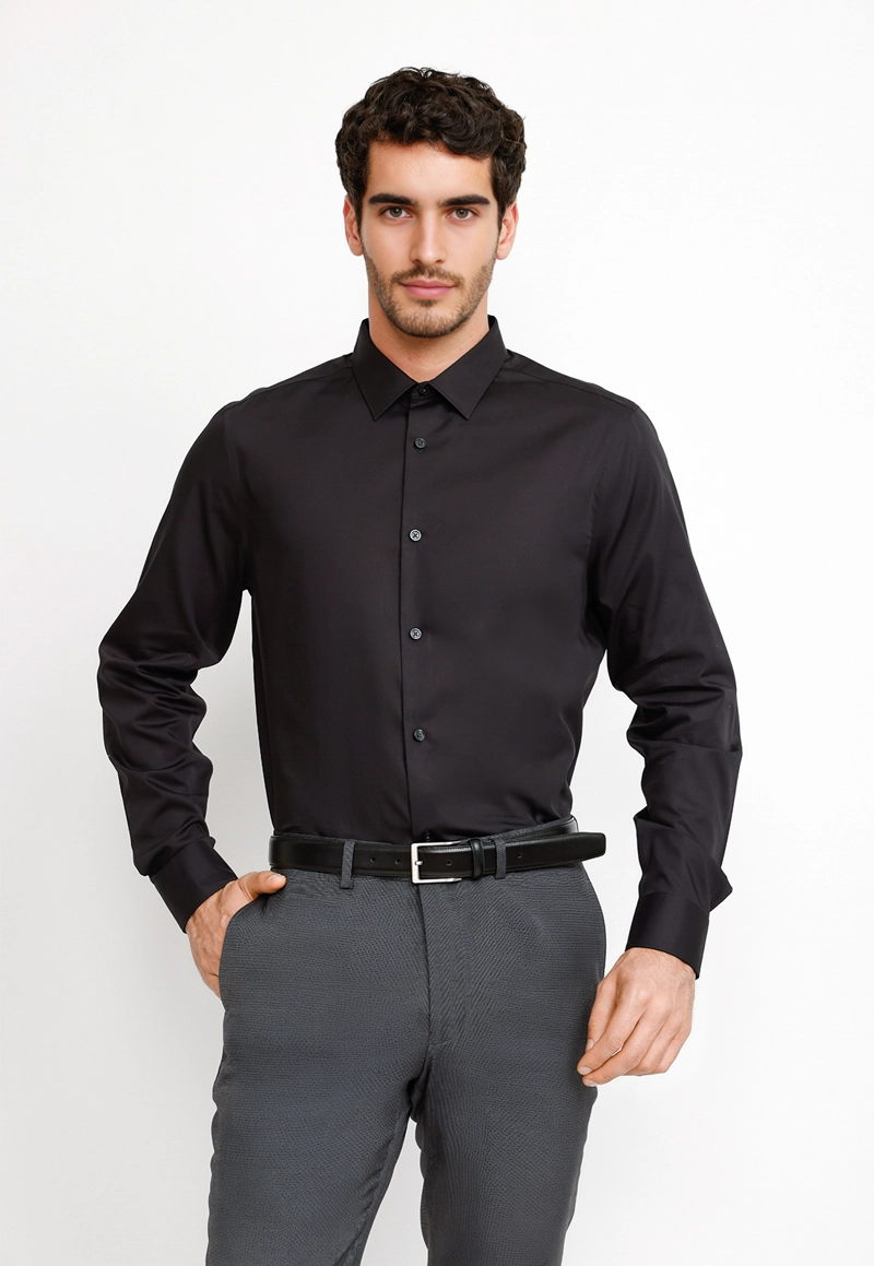 CAMISA HOMBRE FORMAL NON IRON (NO SE PLANCHA) NEGRO - 1