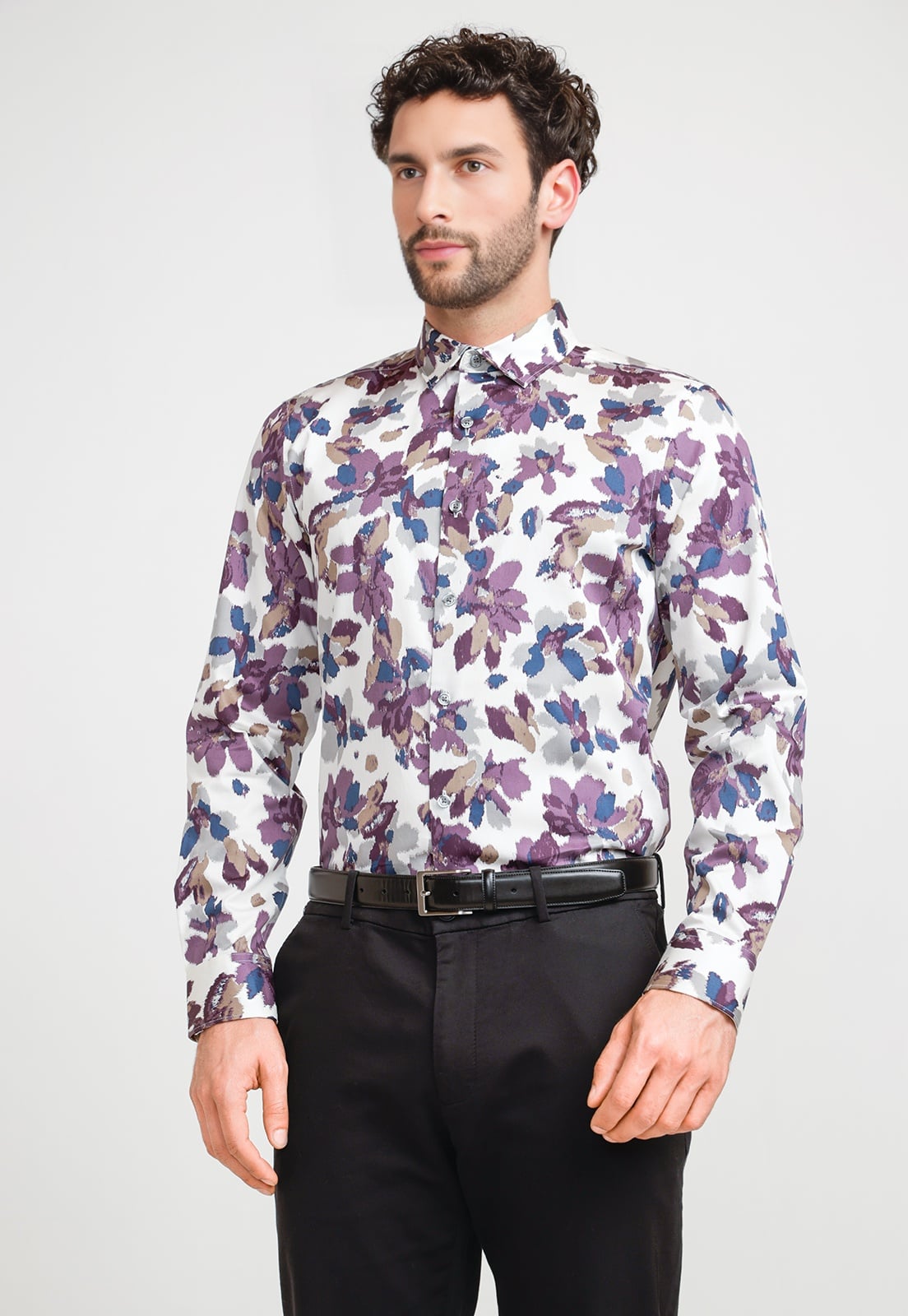 CAMISA HOMBRE ALGODON ESTAMPADA BEIGE - 1