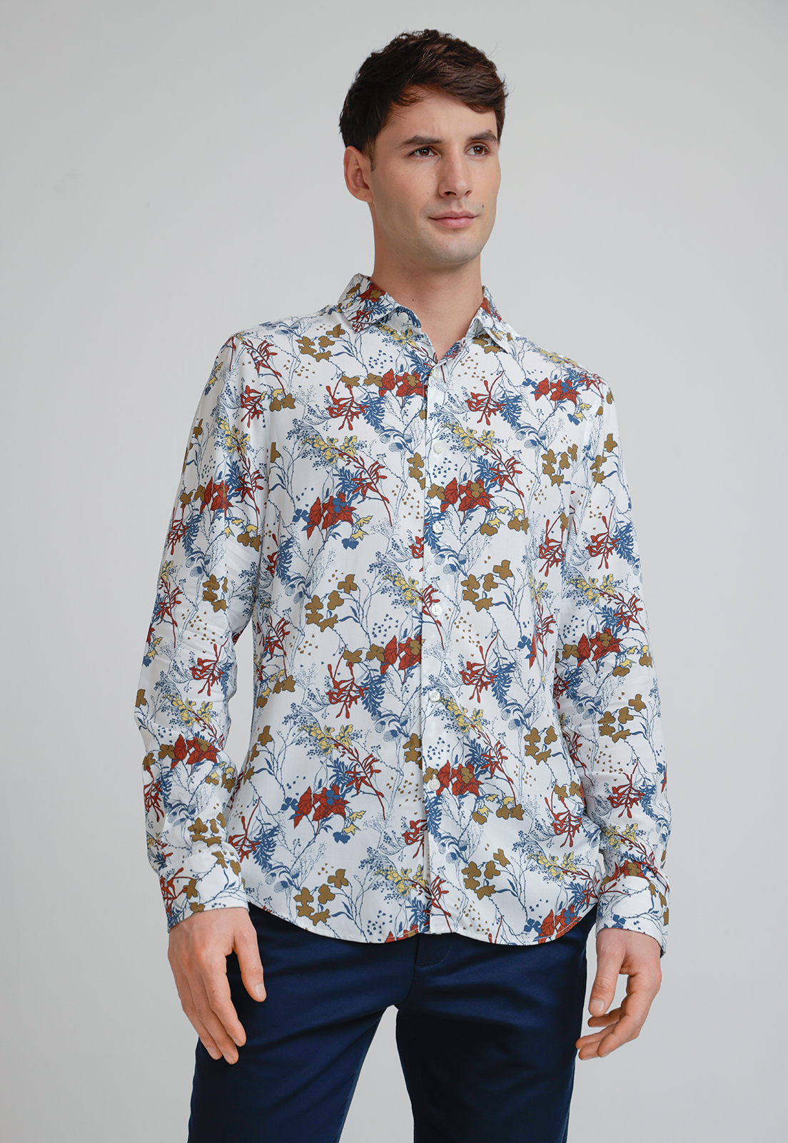 CAMISA HOMBRE VISCOSA ESTAMPADA BEIGE - 1