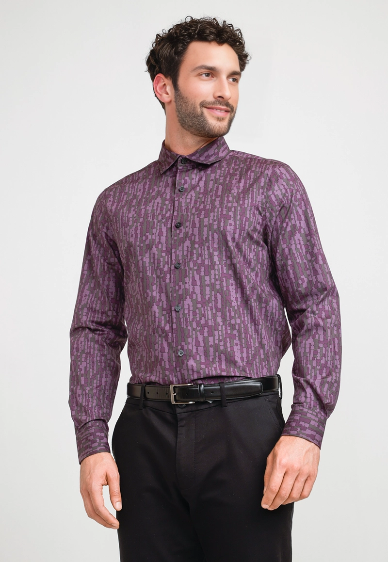 CAMISA HOMBRE STRETCH ESTAMPADA MORADO - 1