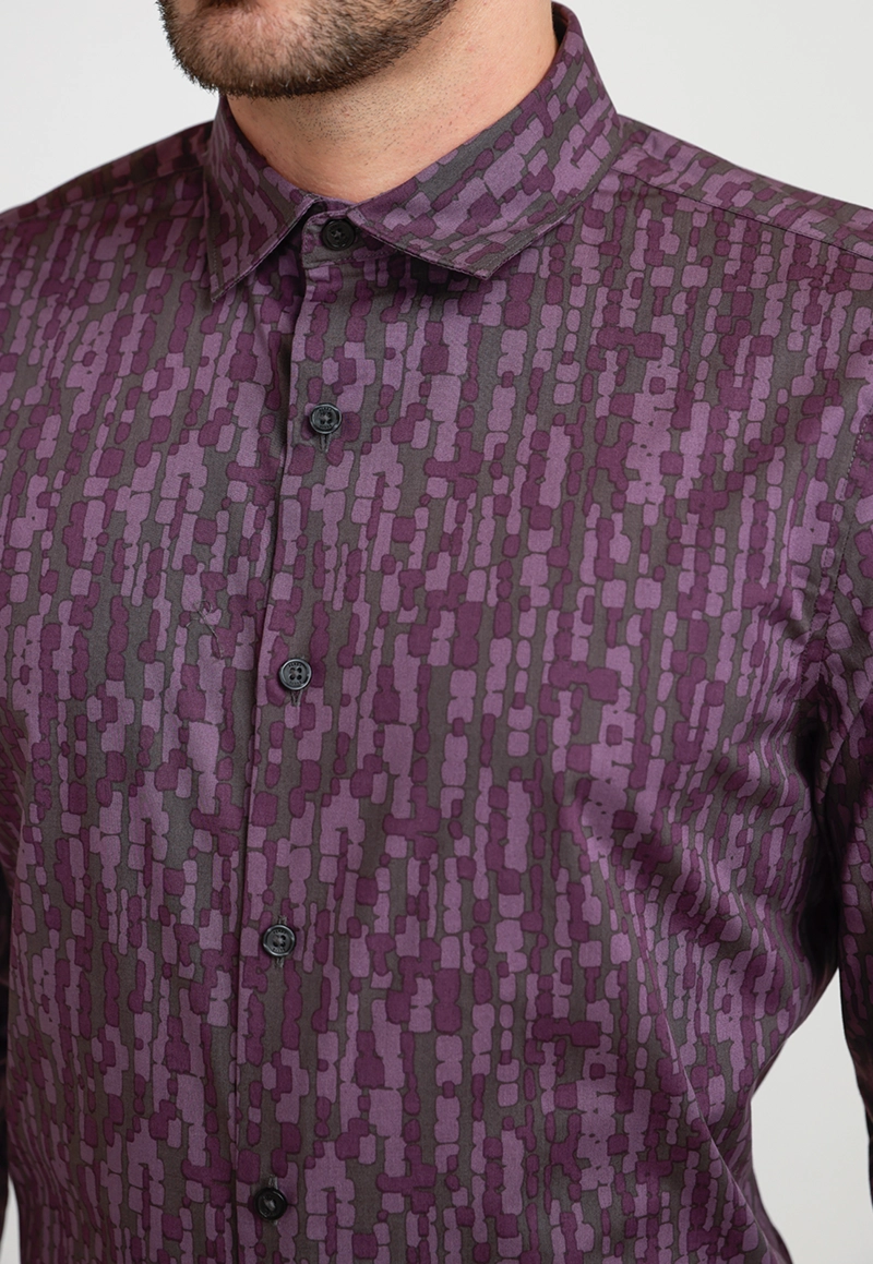 CAMISA HOMBRE STRETCH ESTAMPADA MORADO - 3