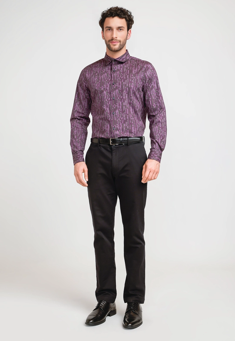 CAMISA HOMBRE STRETCH ESTAMPADA MORADO - 4