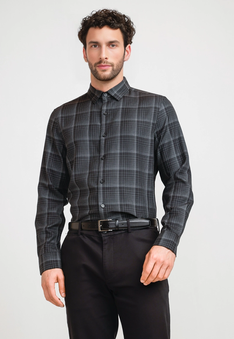 CAMISA HOMBRE CUADROS NEGRO - 1