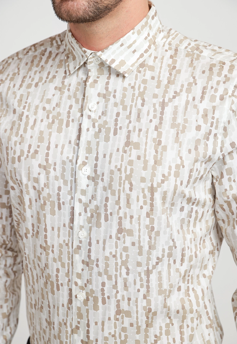 CAMISA HOMBRE ESTAMPADA STRETCH BEIGE - 3