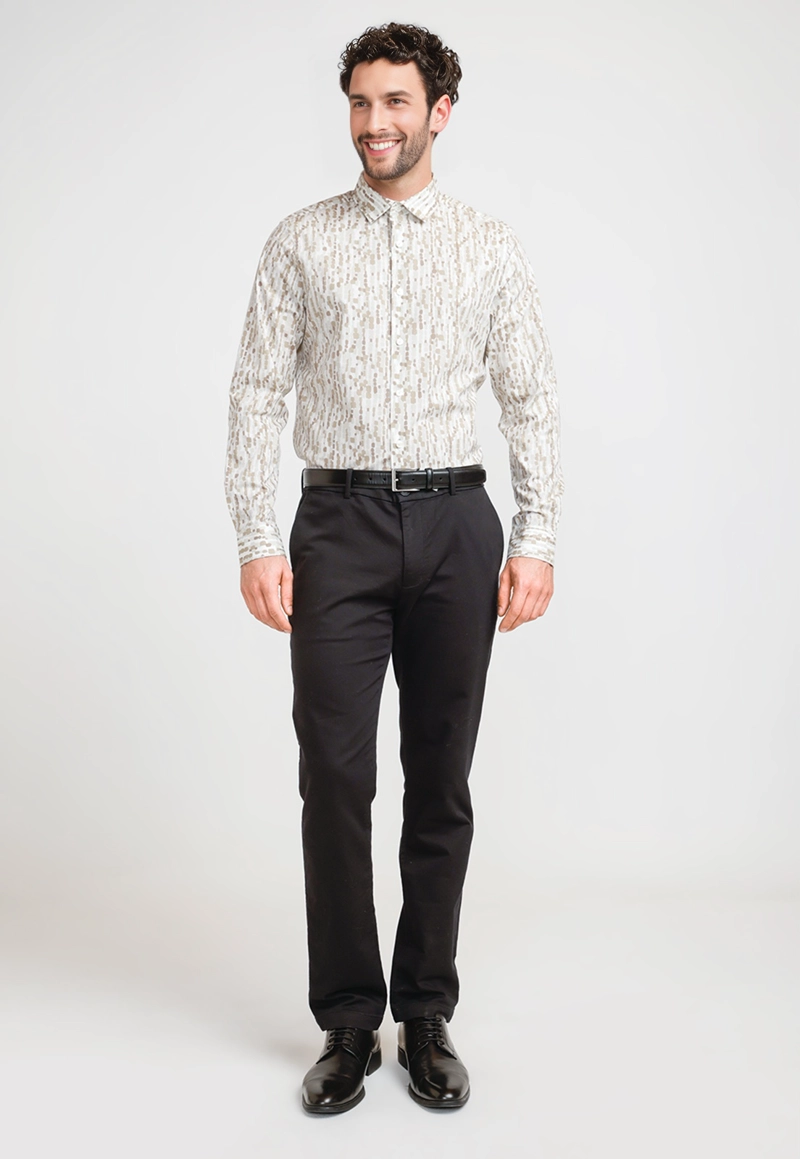 CAMISA HOMBRE ESTAMPADA STRETCH BEIGE - 4