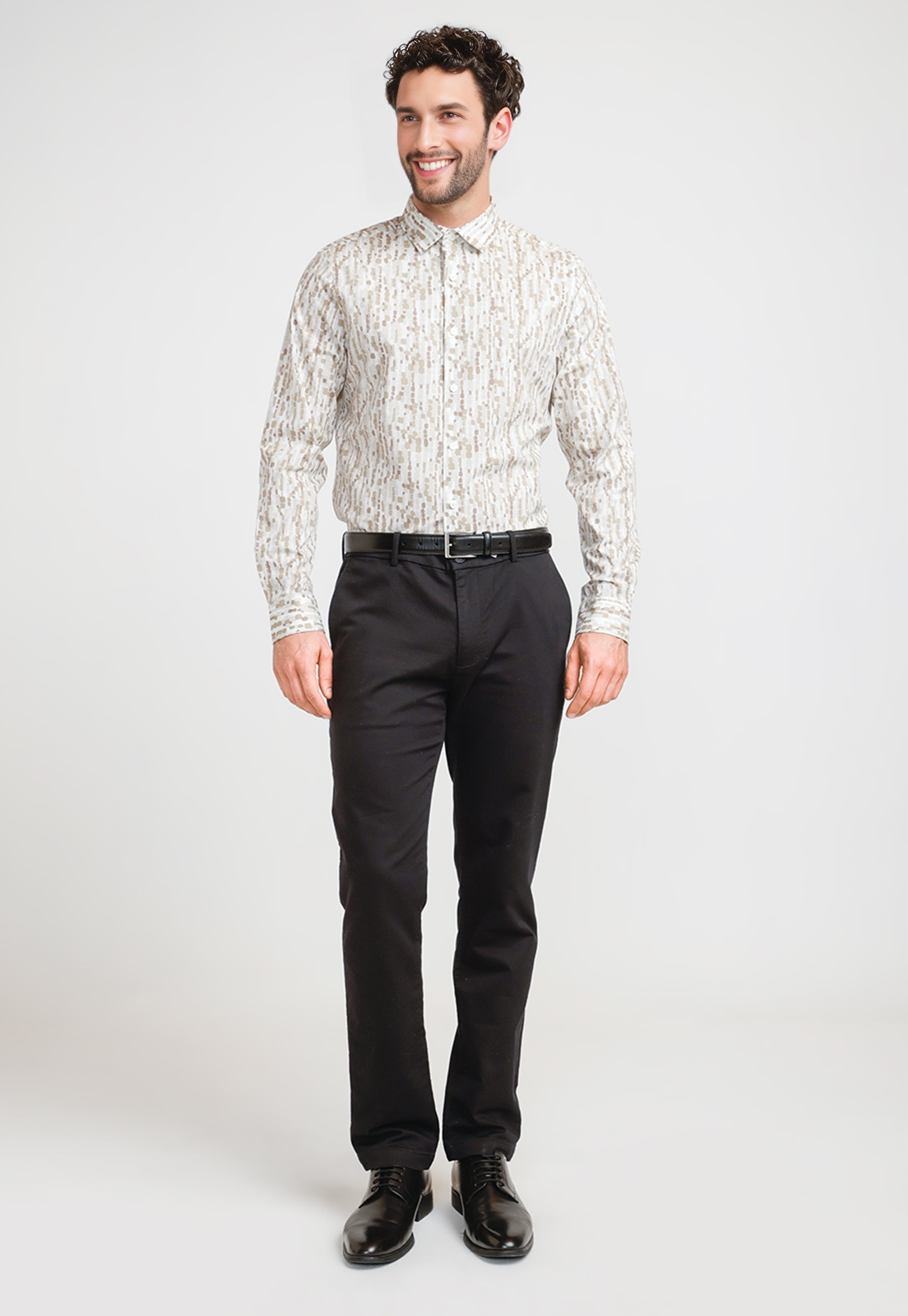 CAMISA HOMBRE ESTAMPADA STRETCH BEIGE - 4