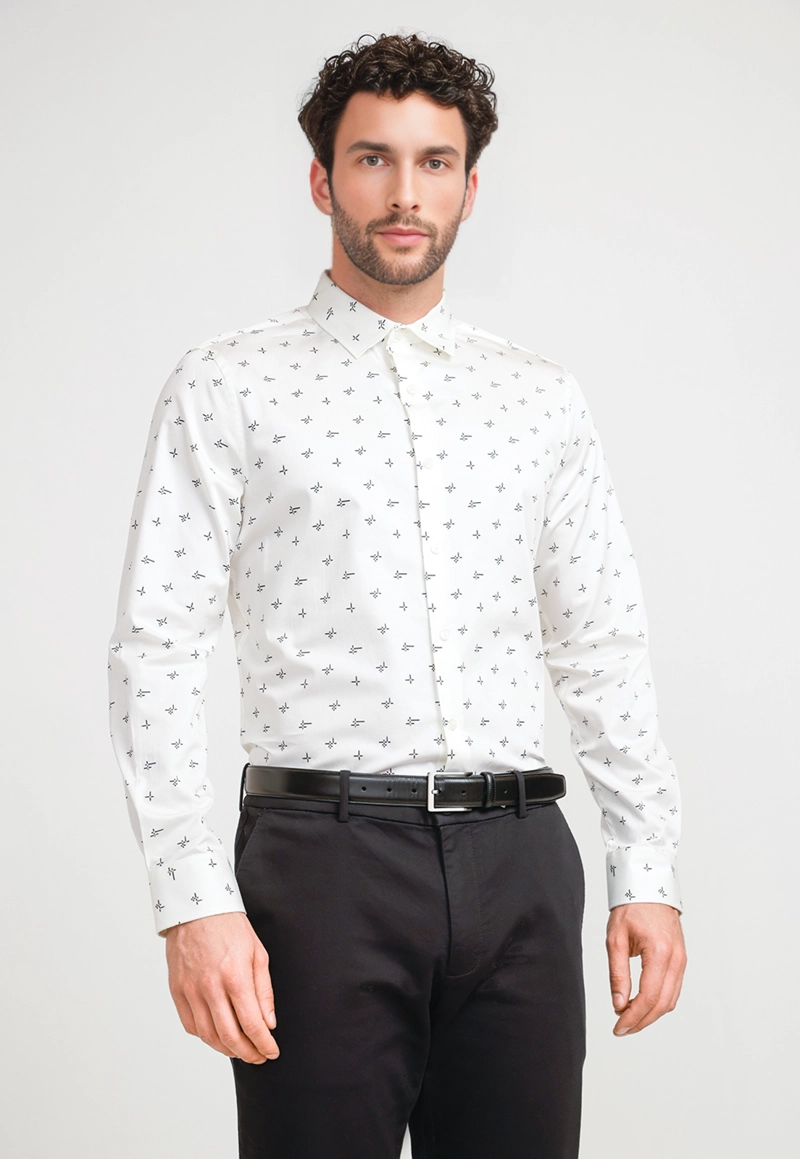 CAMISA HOMBRE STRETCH ESTAMPADA BEIGE - 1