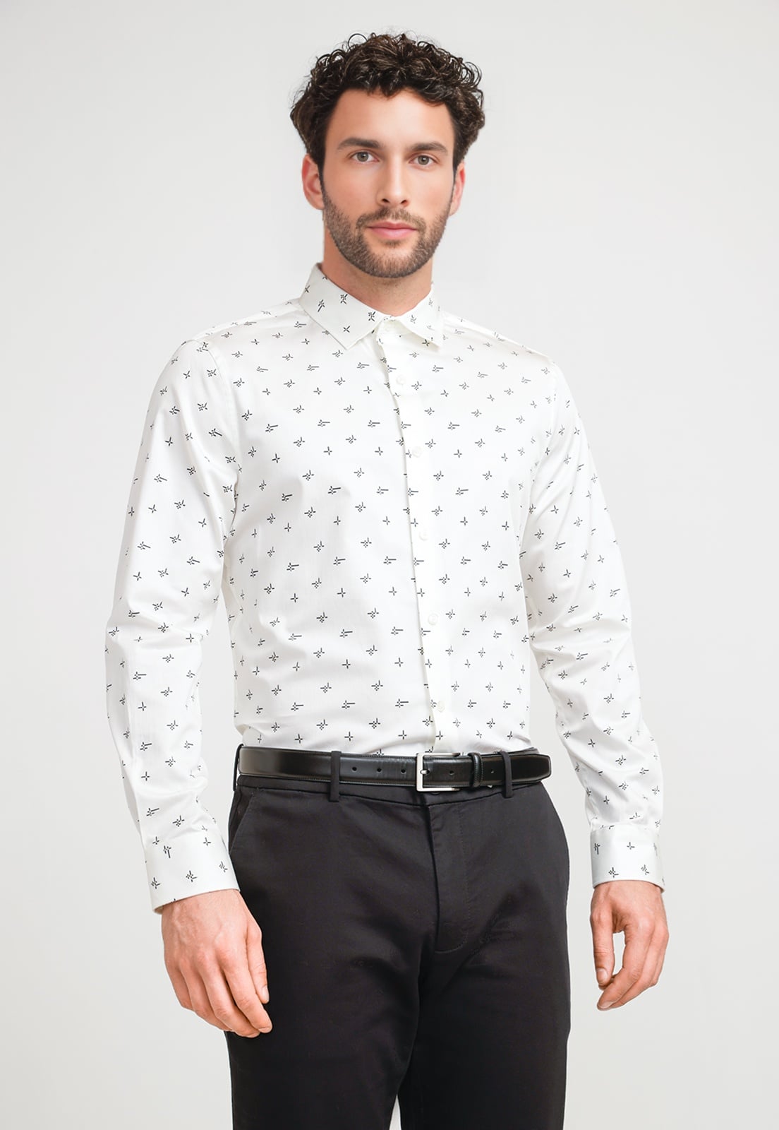 CAMISA HOMBRE STRETCH ESTAMPADA BEIGE - 1