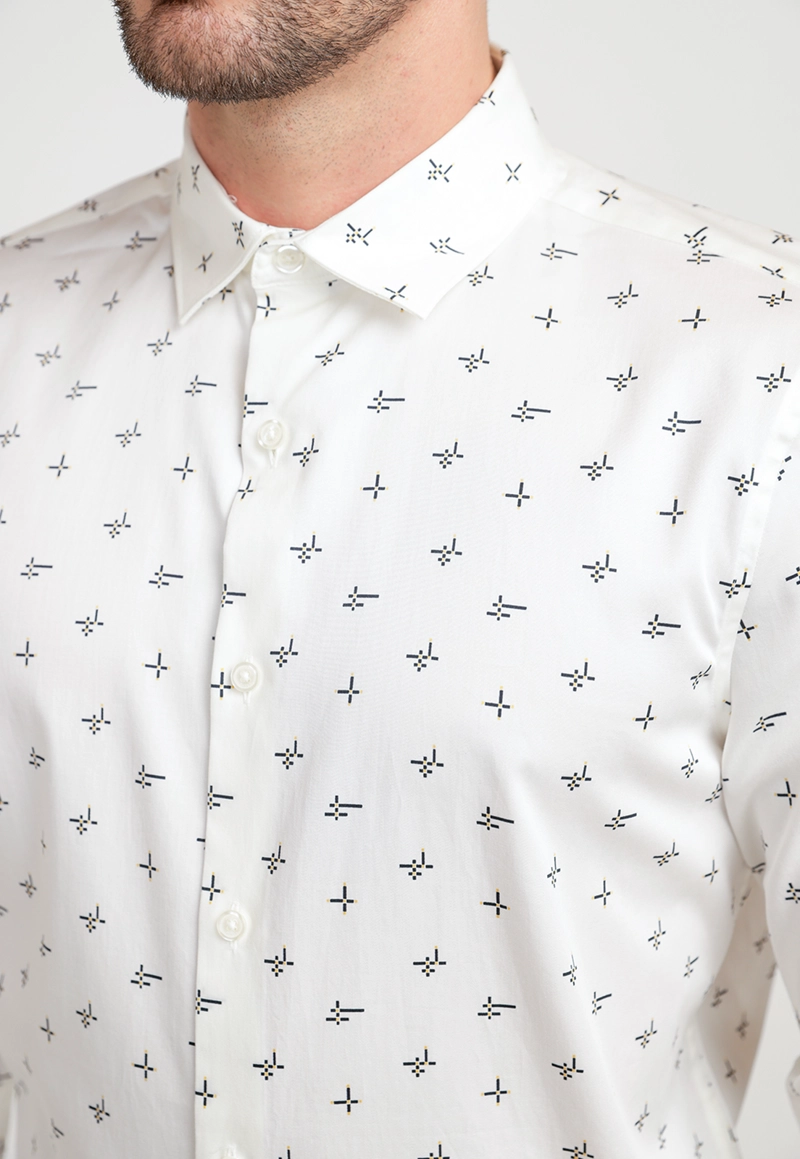 CAMISA HOMBRE STRETCH ESTAMPADA BEIGE - 3