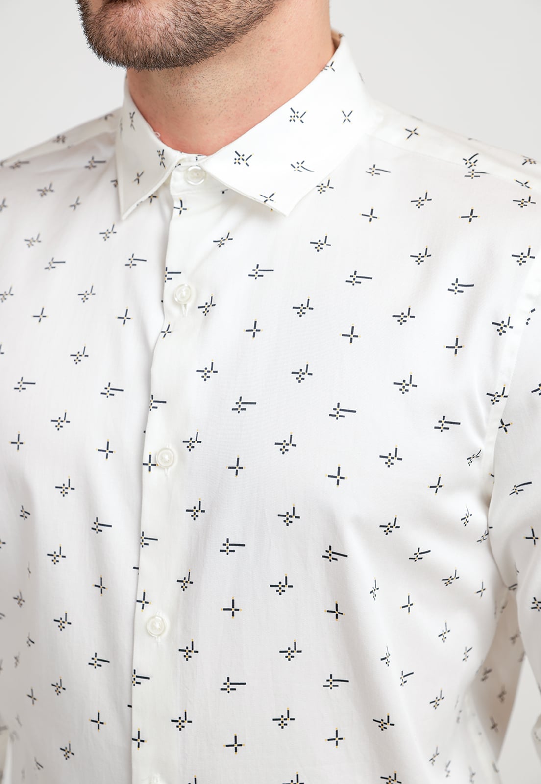 CAMISA HOMBRE STRETCH ESTAMPADA BEIGE - 3