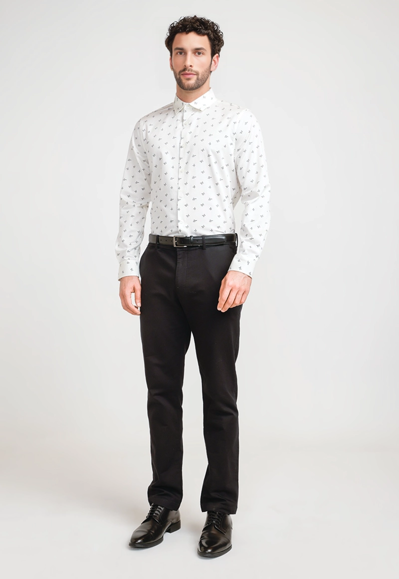 CAMISA HOMBRE STRETCH ESTAMPADA BEIGE - 4