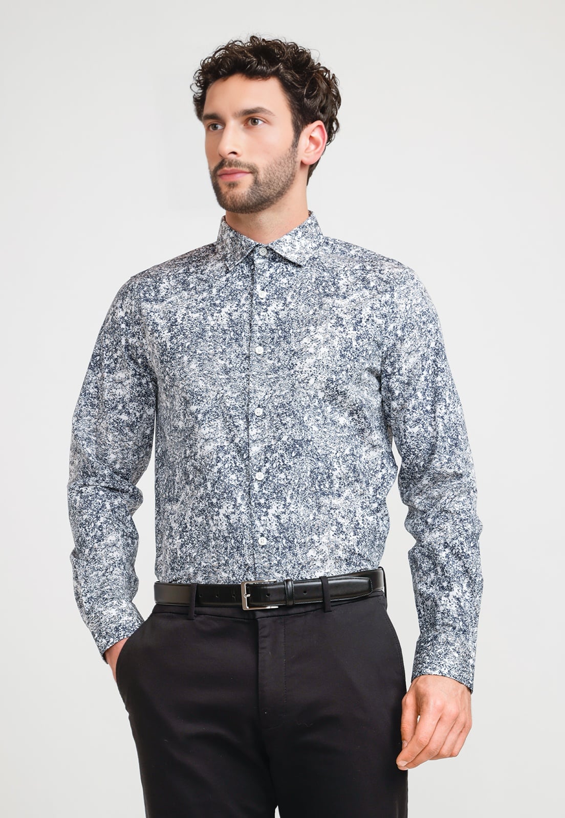 CAMISA HOMBRE STRETCH ESTAMPADA TAUPE - 1