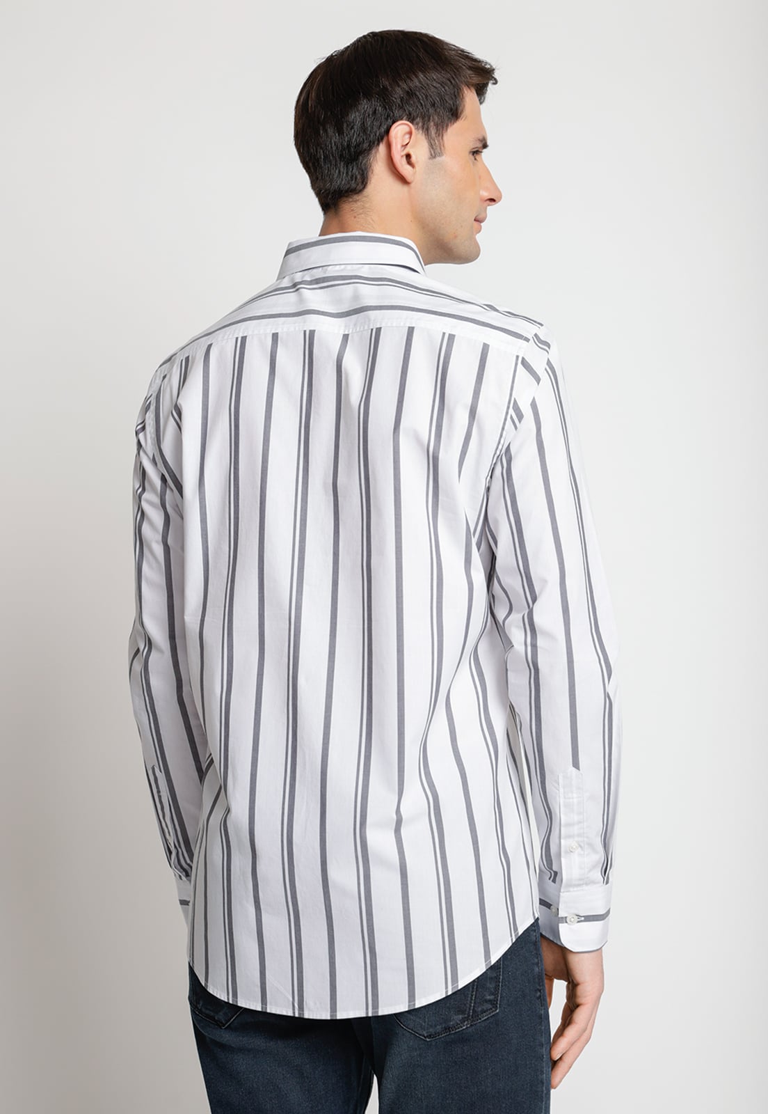 CAMISA HOMBRE MANGA LARGA LISTADA GRIS OSCURO - 2