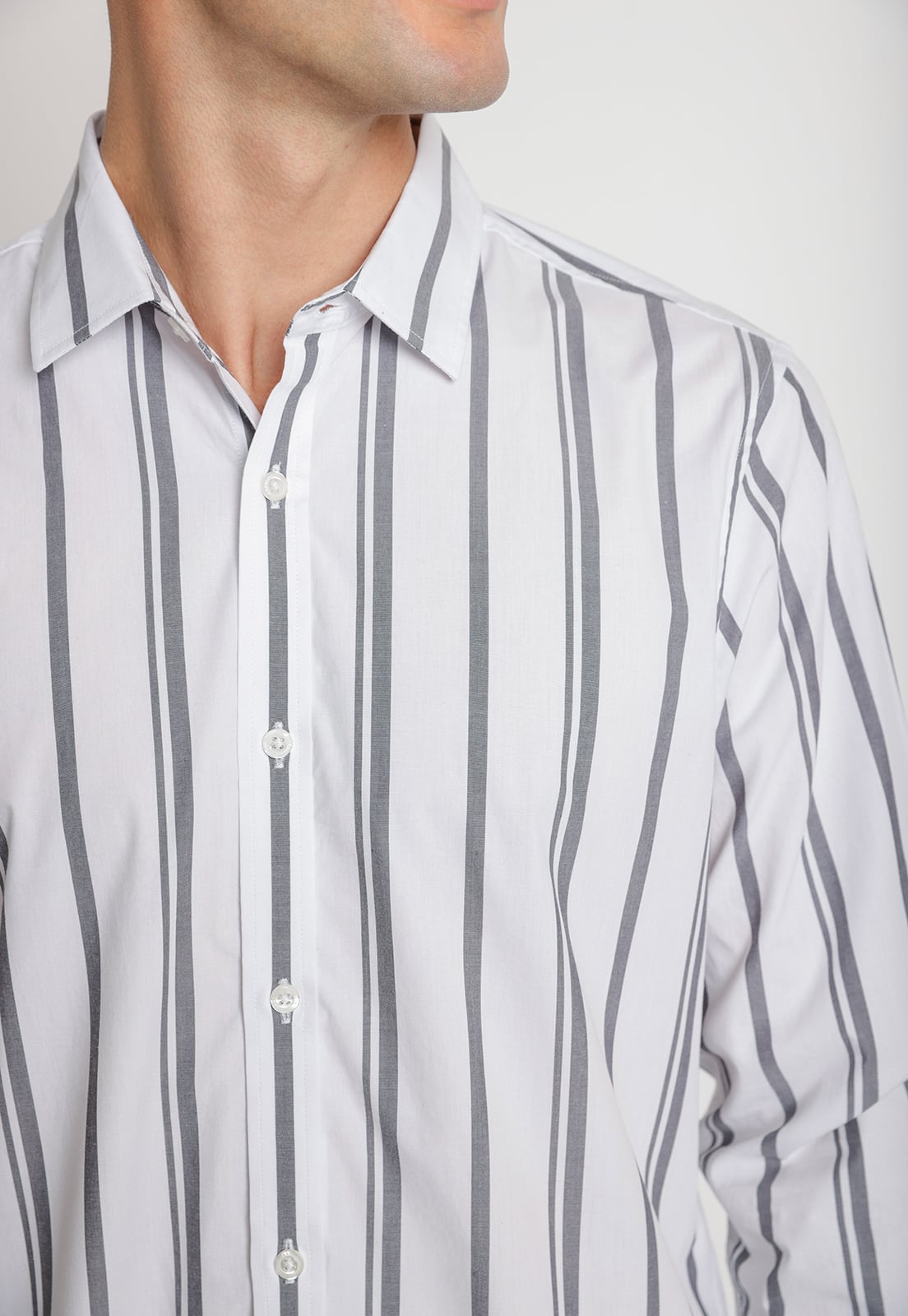 CAMISA HOMBRE MANGA LARGA LISTADA GRIS OSCURO - 3