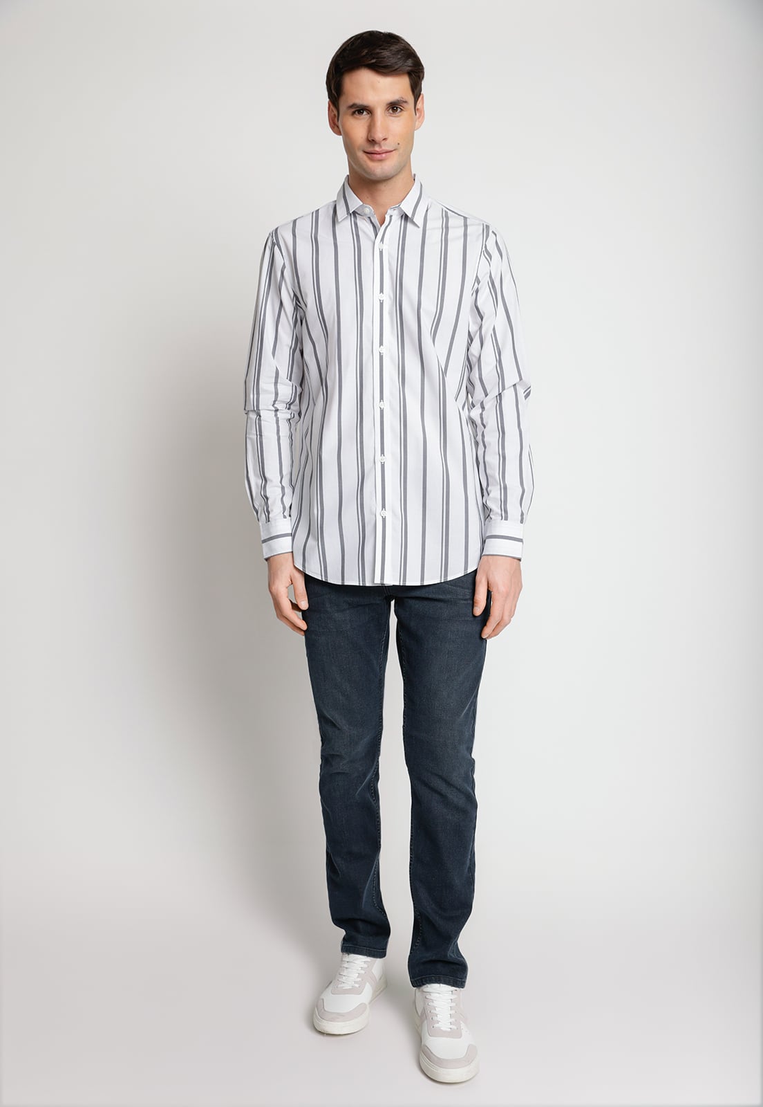 CAMISA HOMBRE MANGA LARGA LISTADA GRIS OSCURO - 4